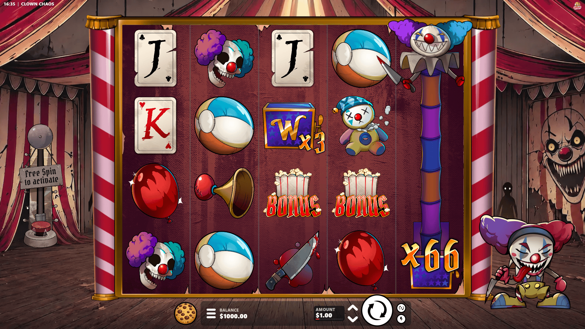 Clown Chaos slot gameplay reels