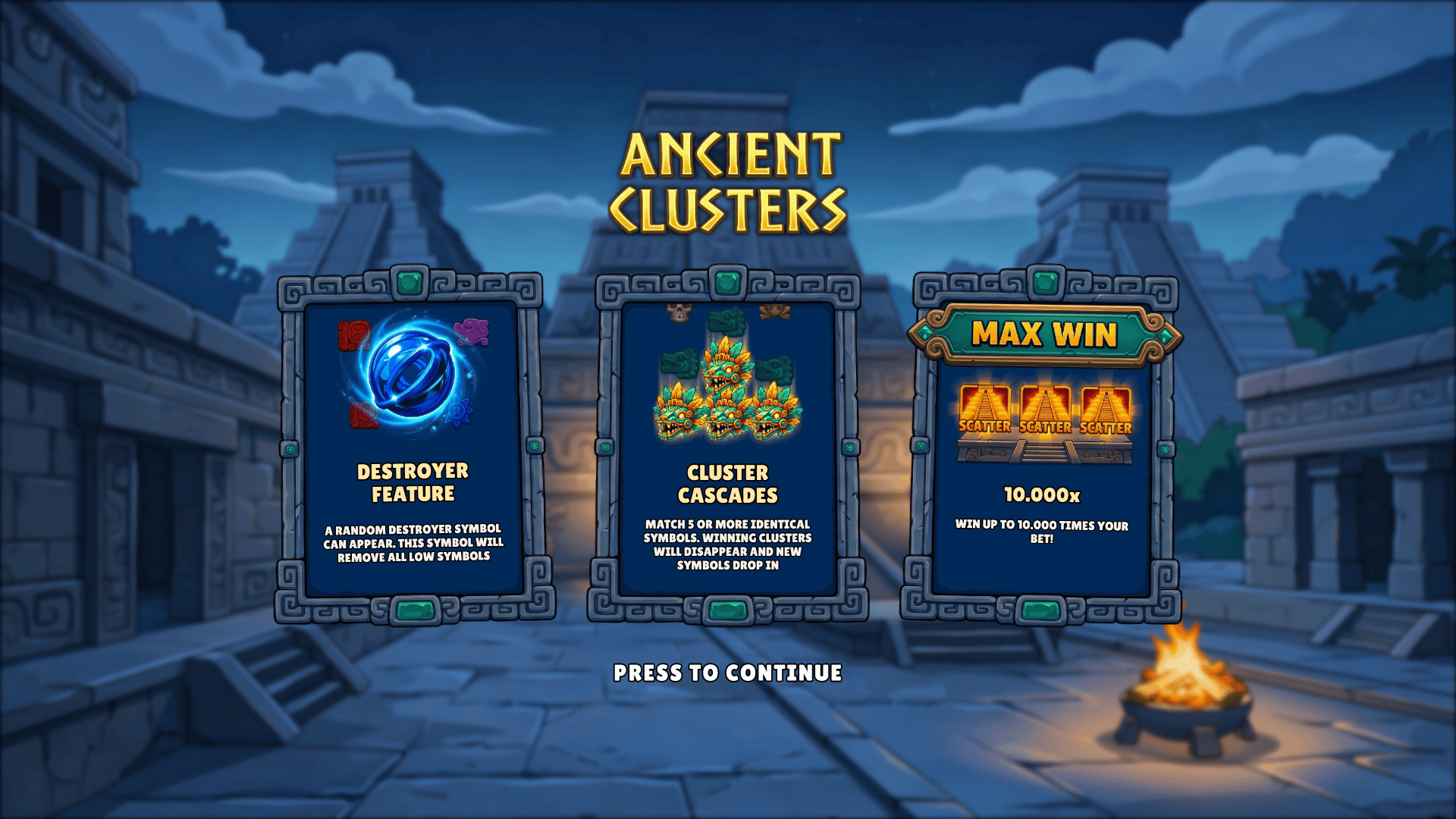 Ancient Clusters slot intro screen