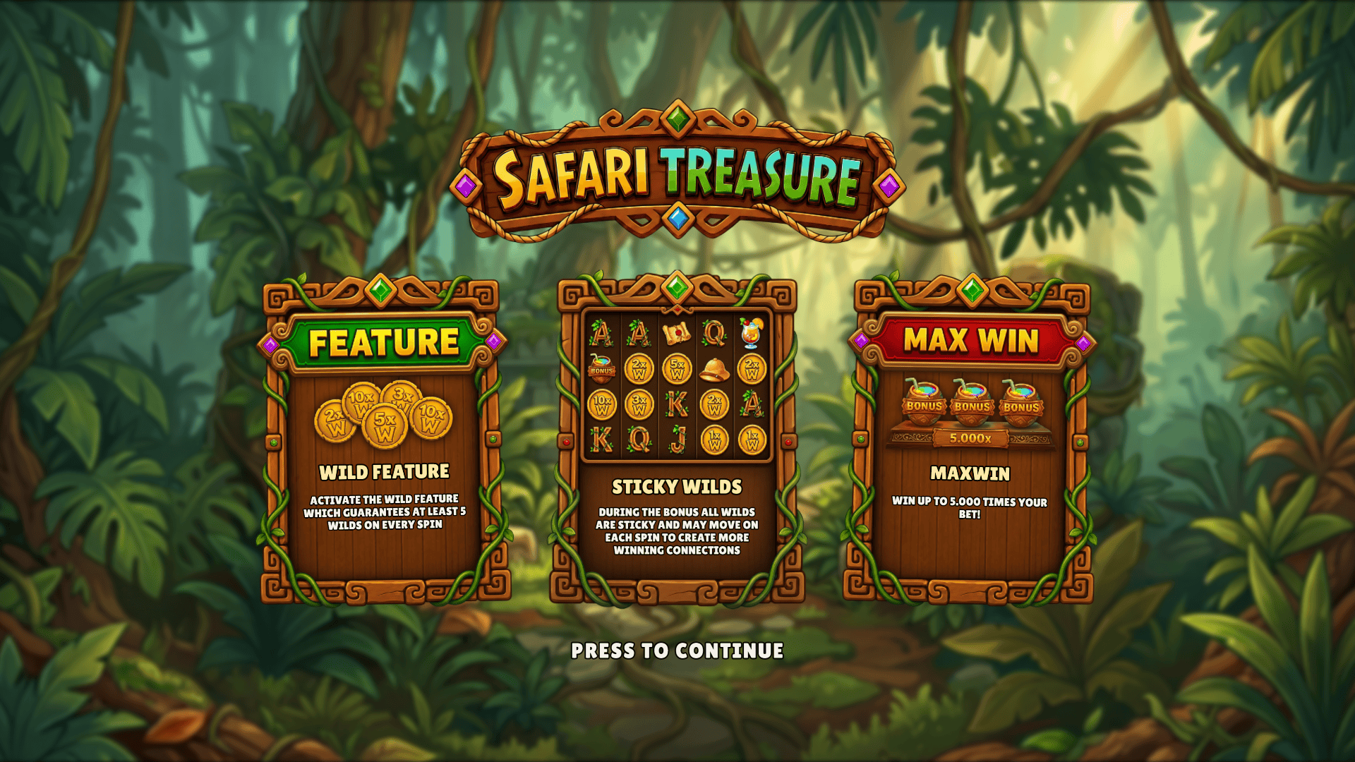 Safari Treasure slot intro screen