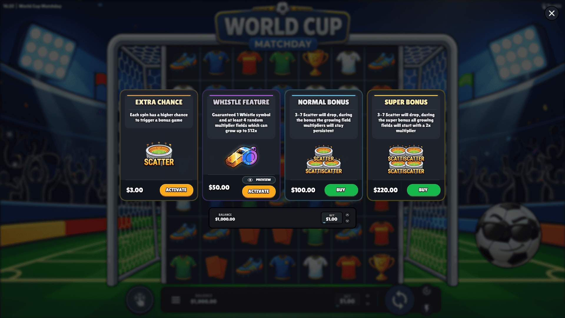 World Cup Matchday bonus buy menu