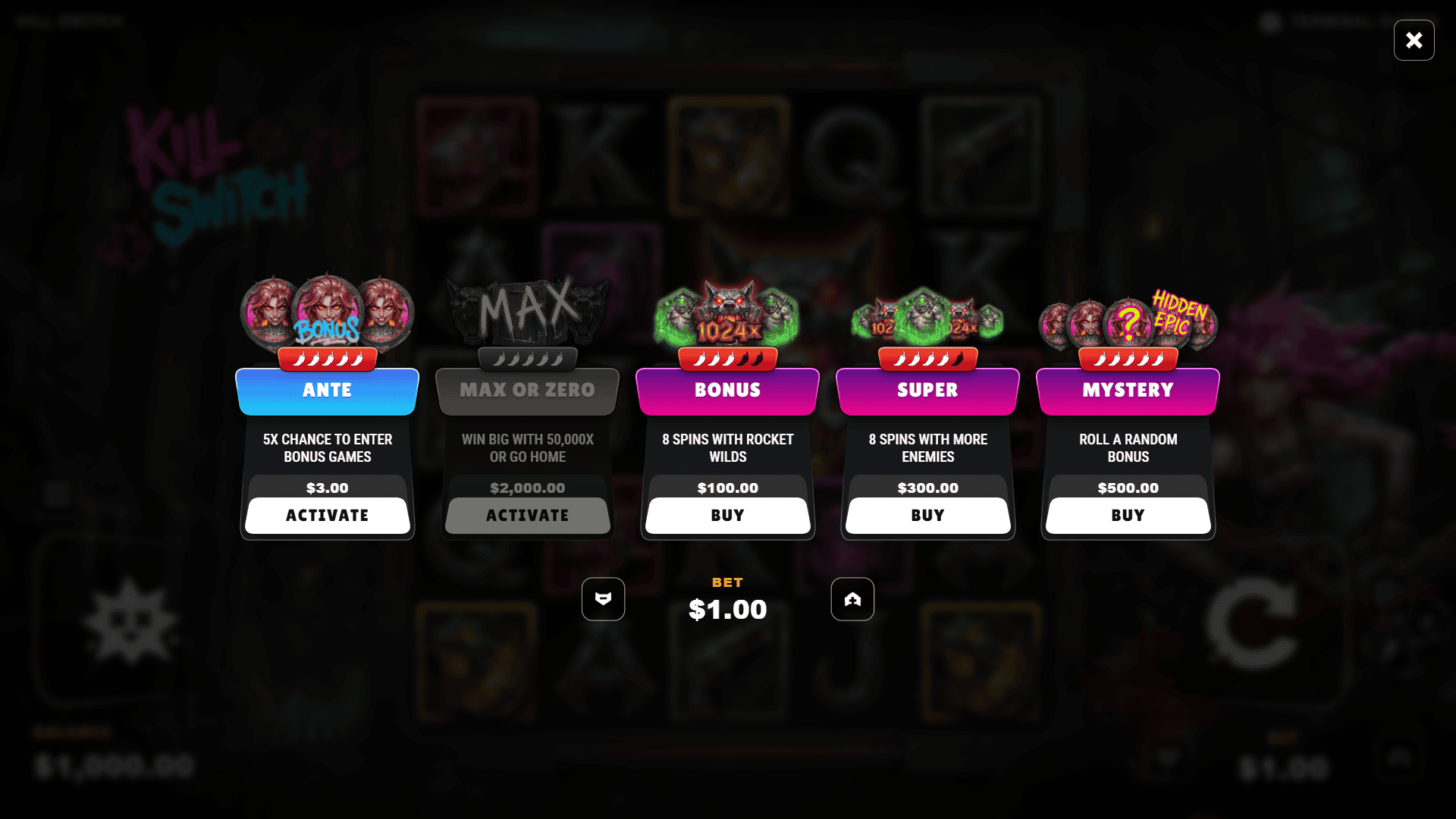 Kill Switch bonus buy menu