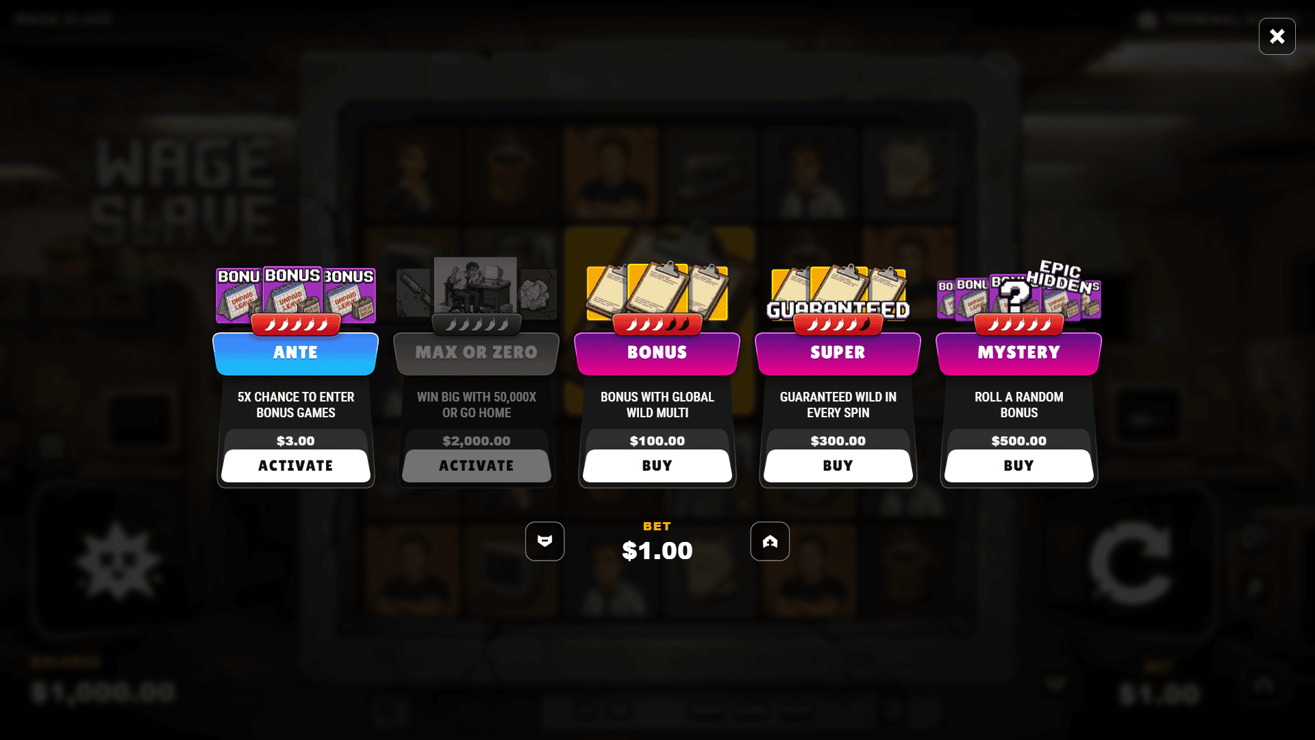 Wage Slave bonus buy menu