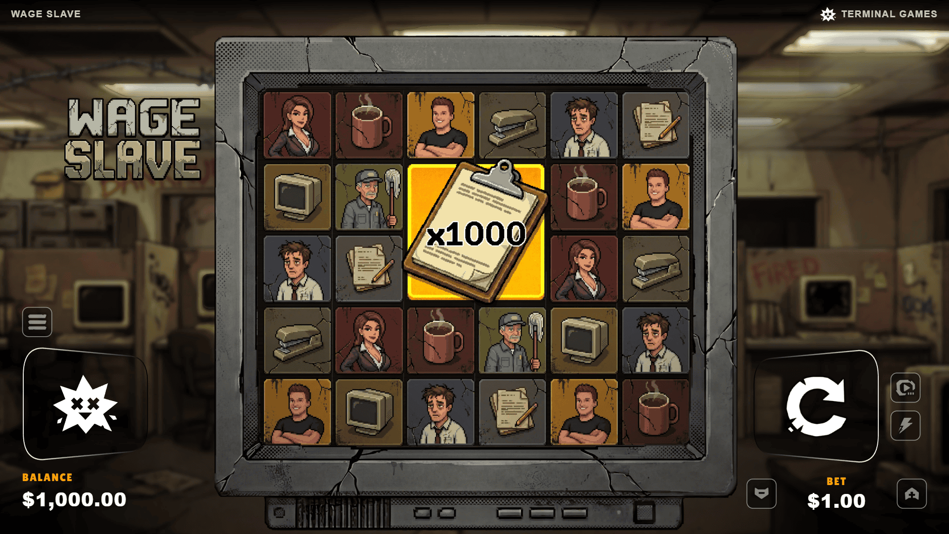 Wage Slave slot gameplay reels