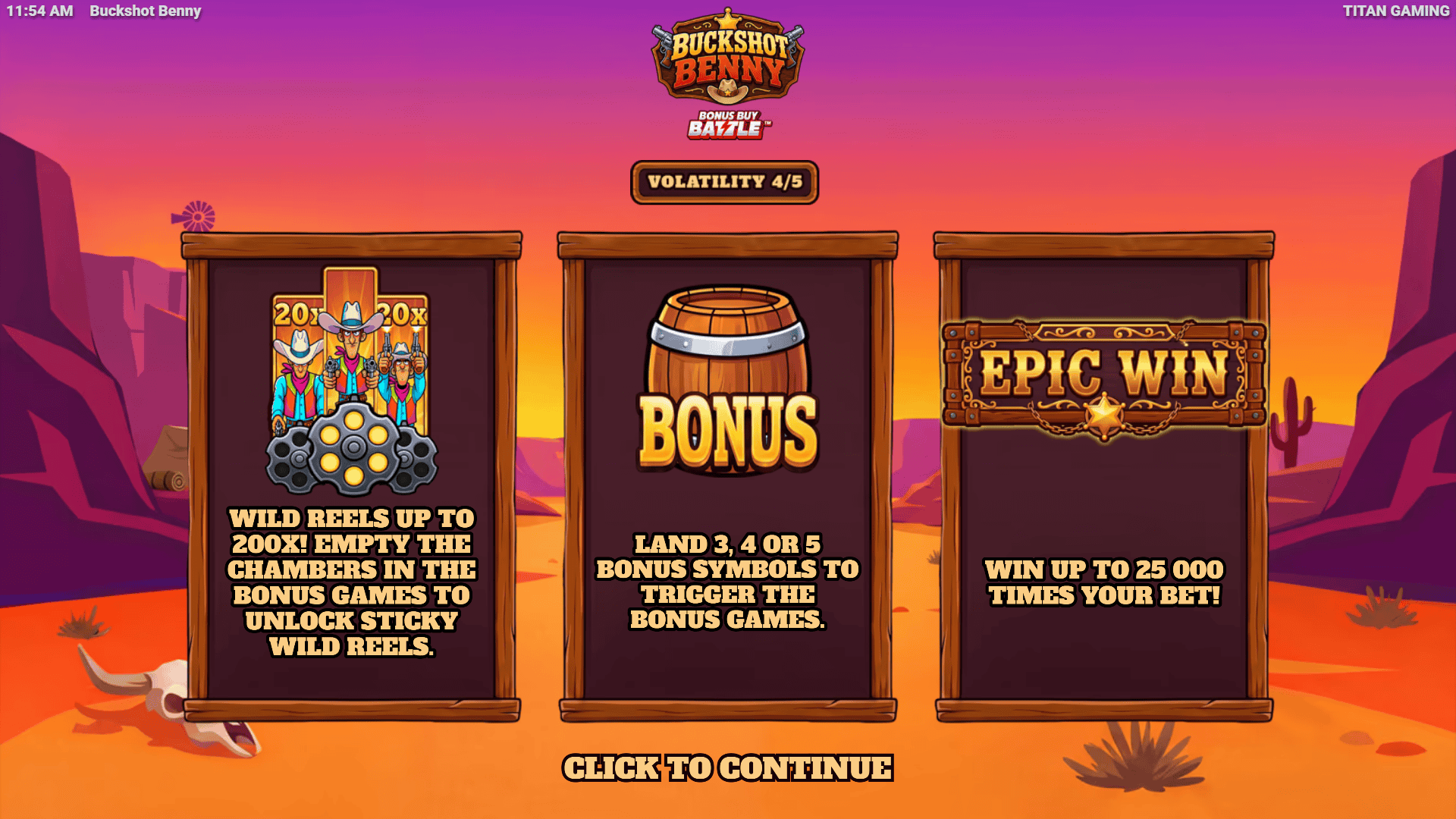 Buckshot Benny slot intro screen