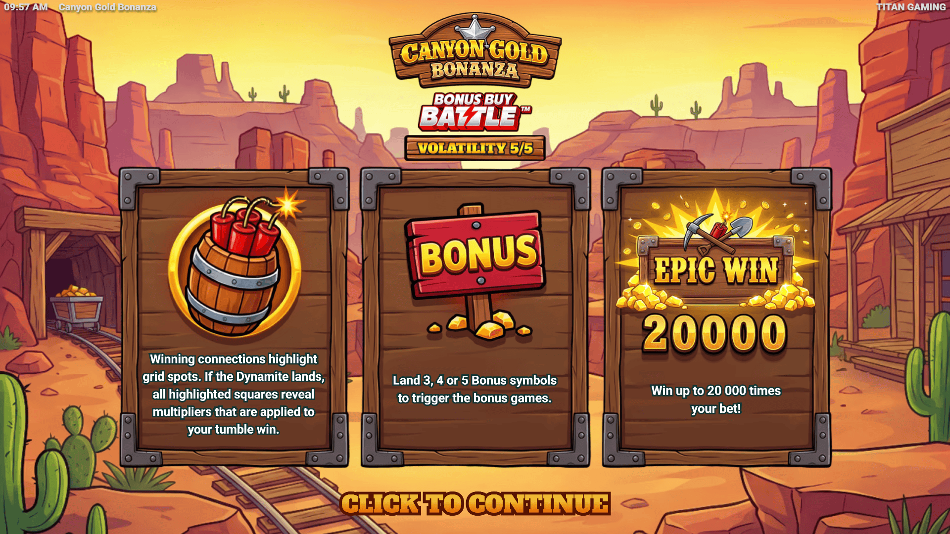 Canyon Gold Bonanza slot intro screen