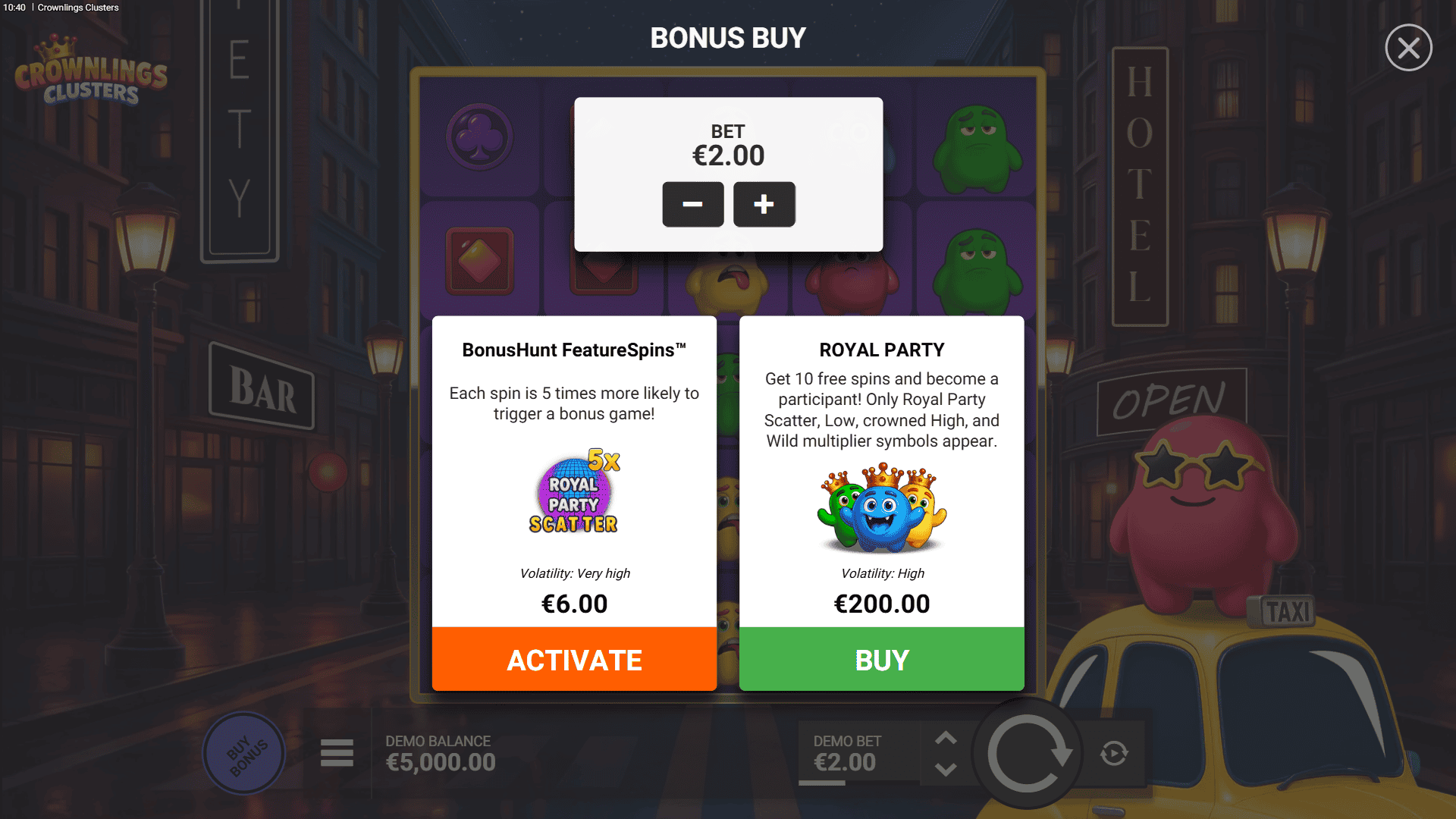 Crownlings Clusters bonus buy menu