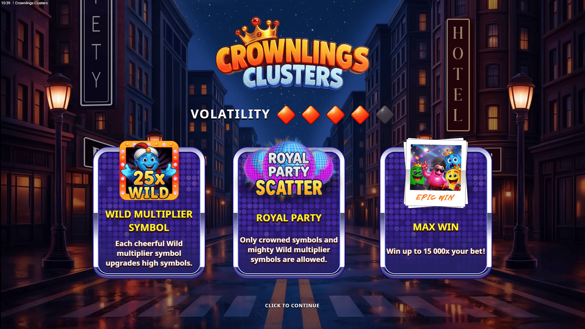 Crownlings Clusters slot intro screen