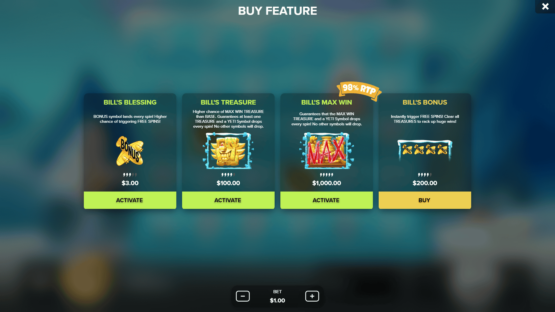 Chill Bill bonus buy menu