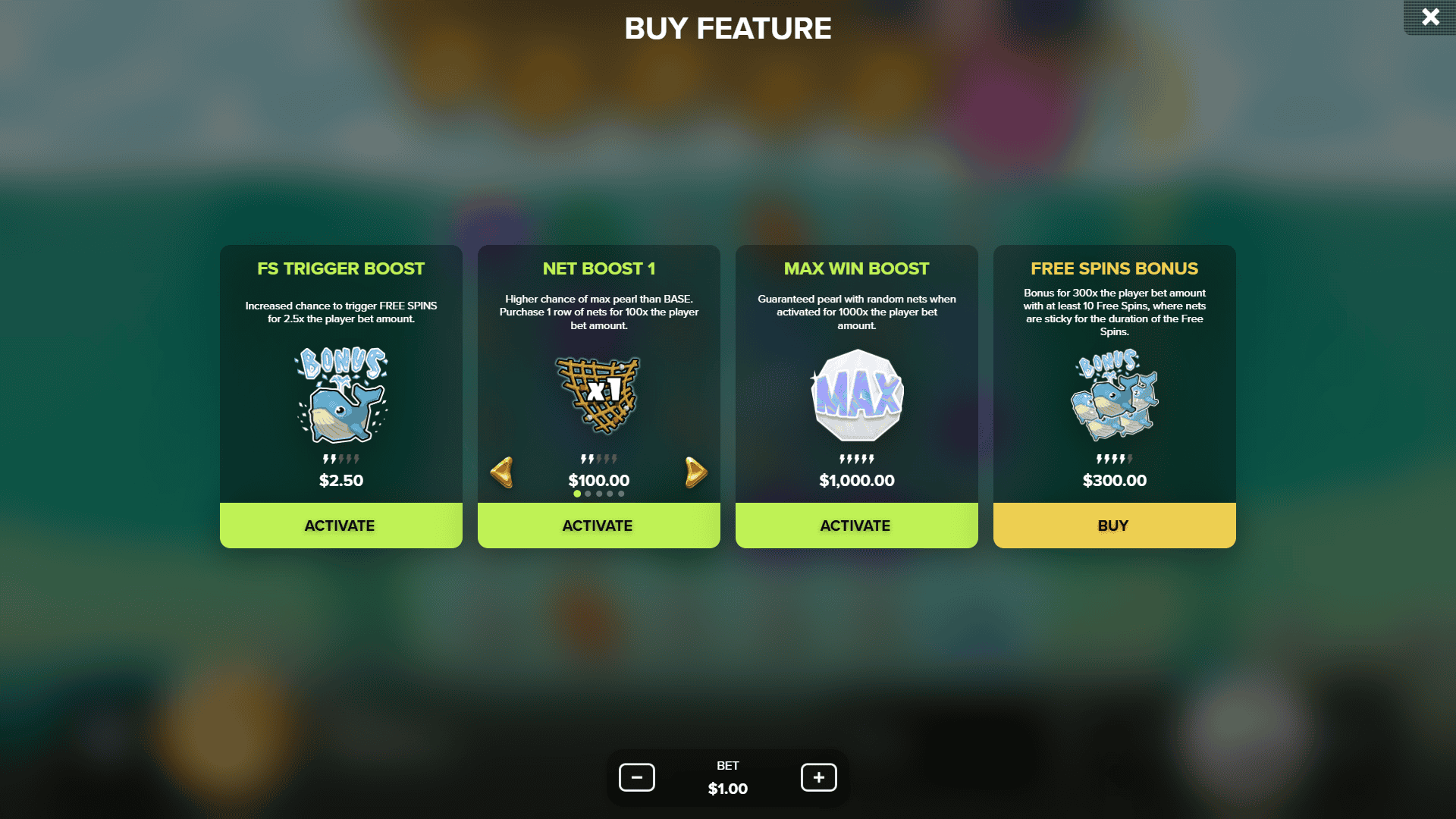 Fish bonus buy menu