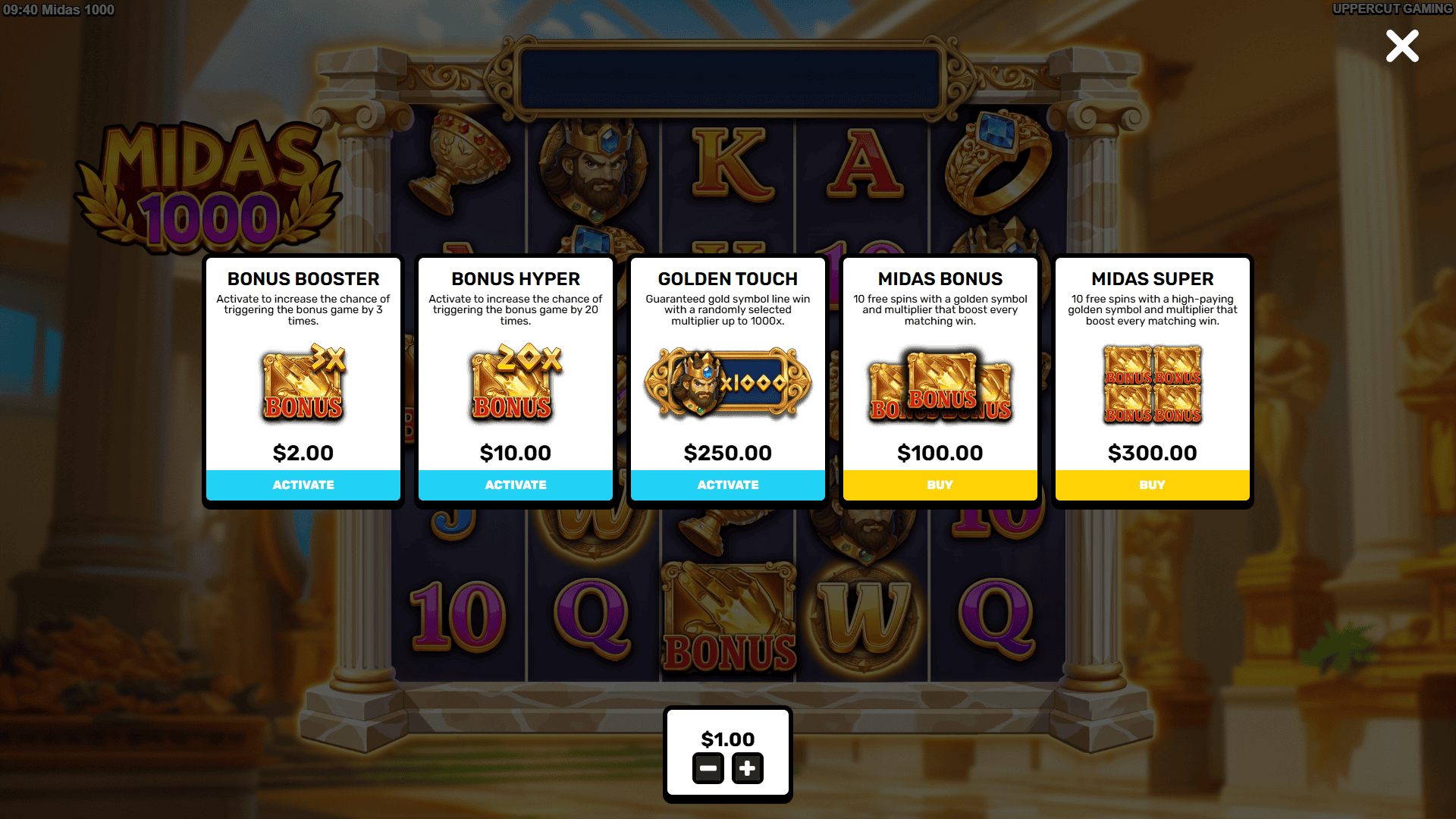 Midas 1000 bonus buy menu