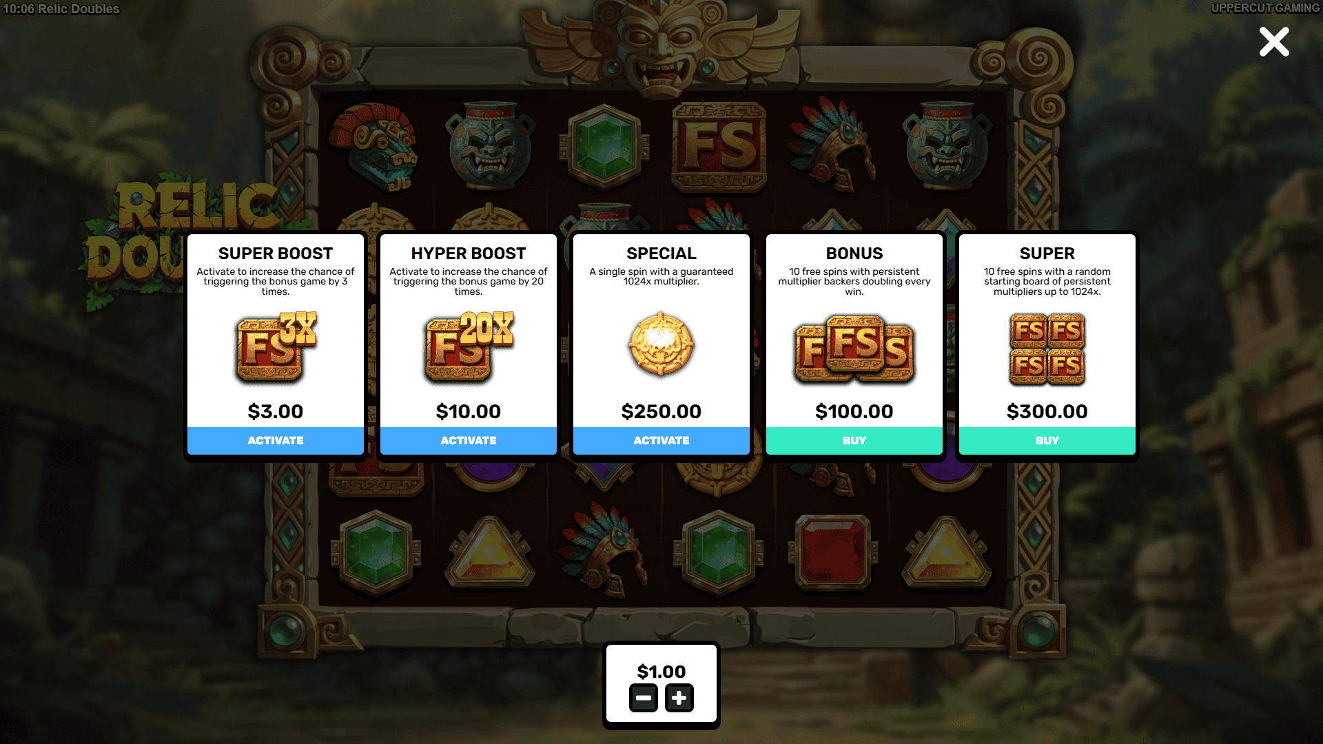 Relic Doubles bonus buy menu