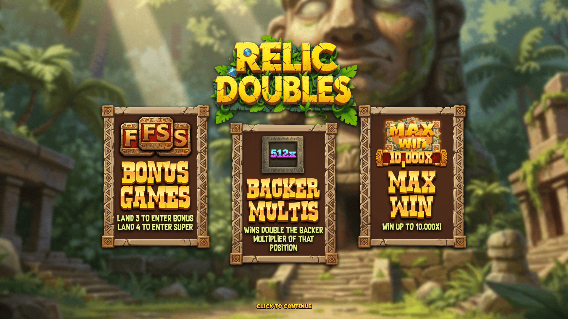 Relic Doubles slot intro screen