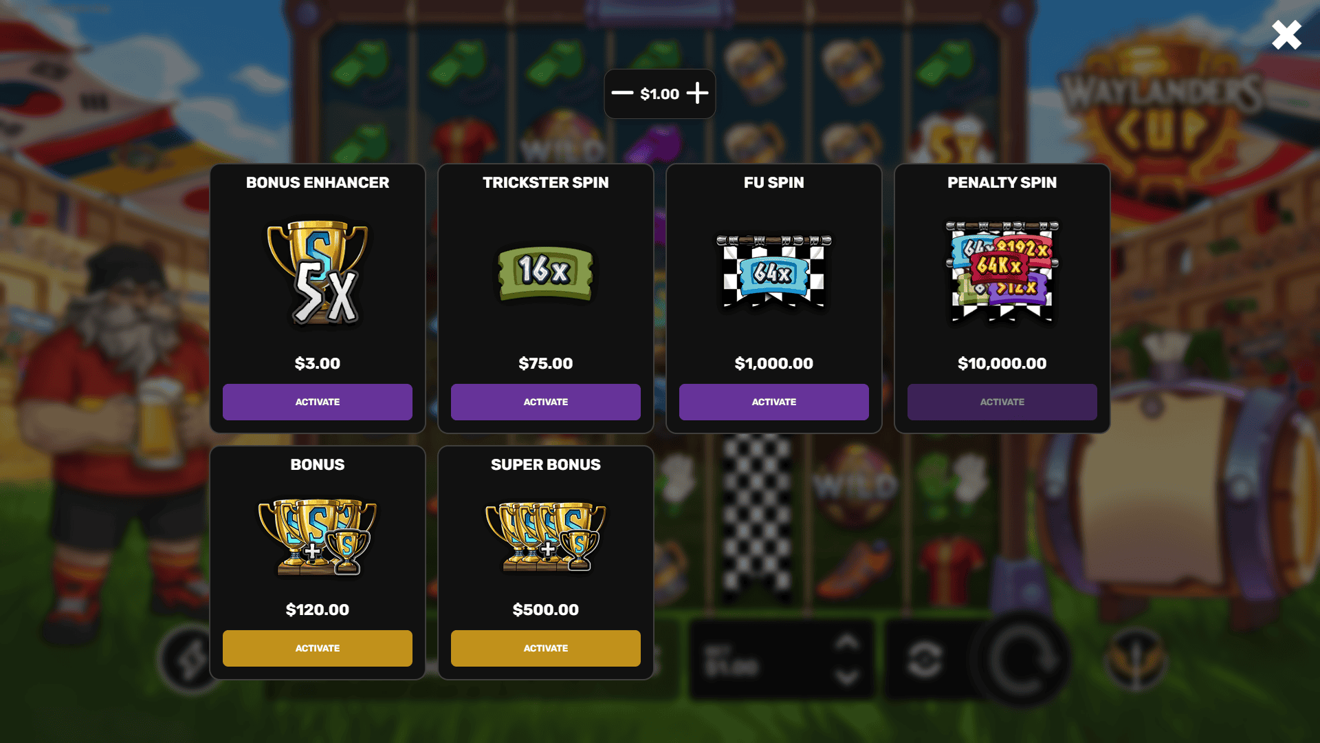 Waylanders Cup bonus buy menu