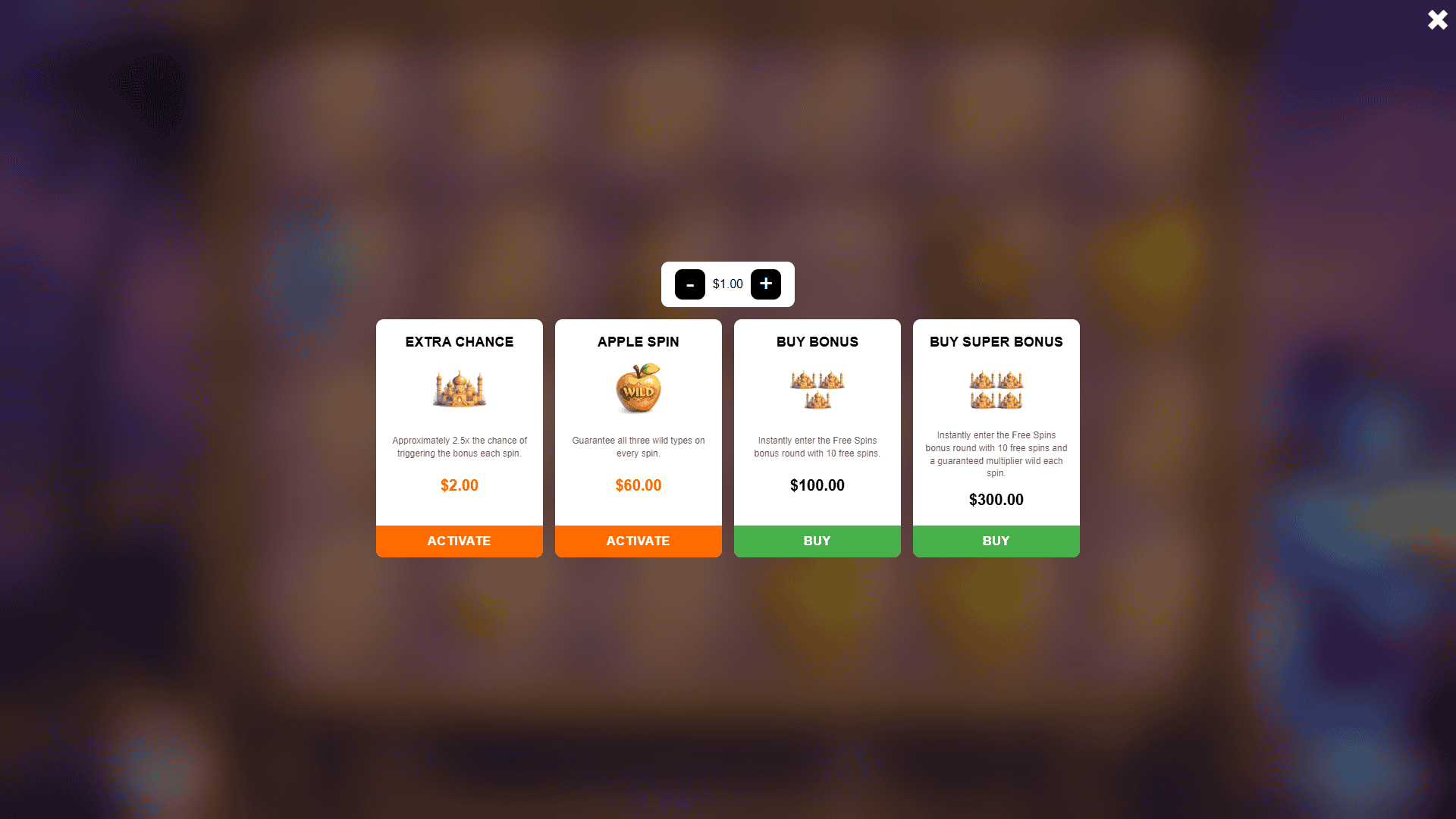 Arabian Wilds bonus buy menu