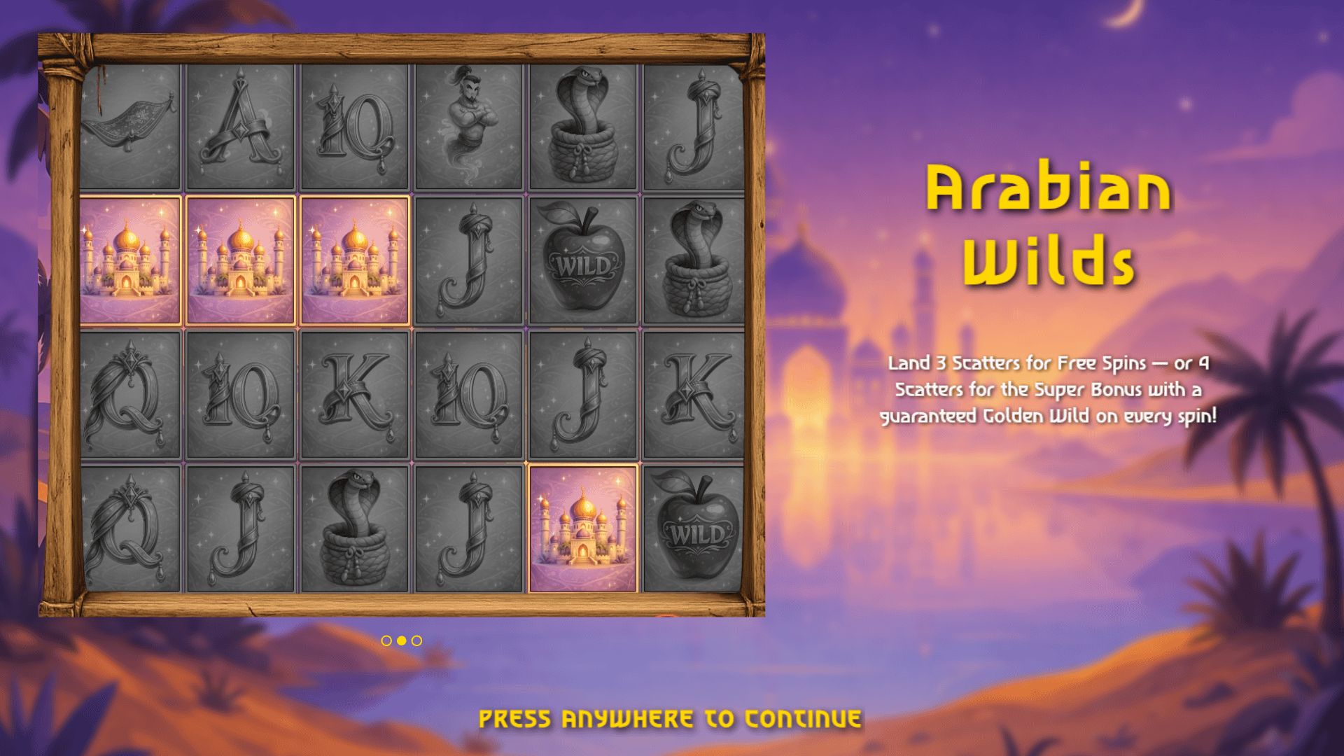 Arabian Wilds slot intro screen