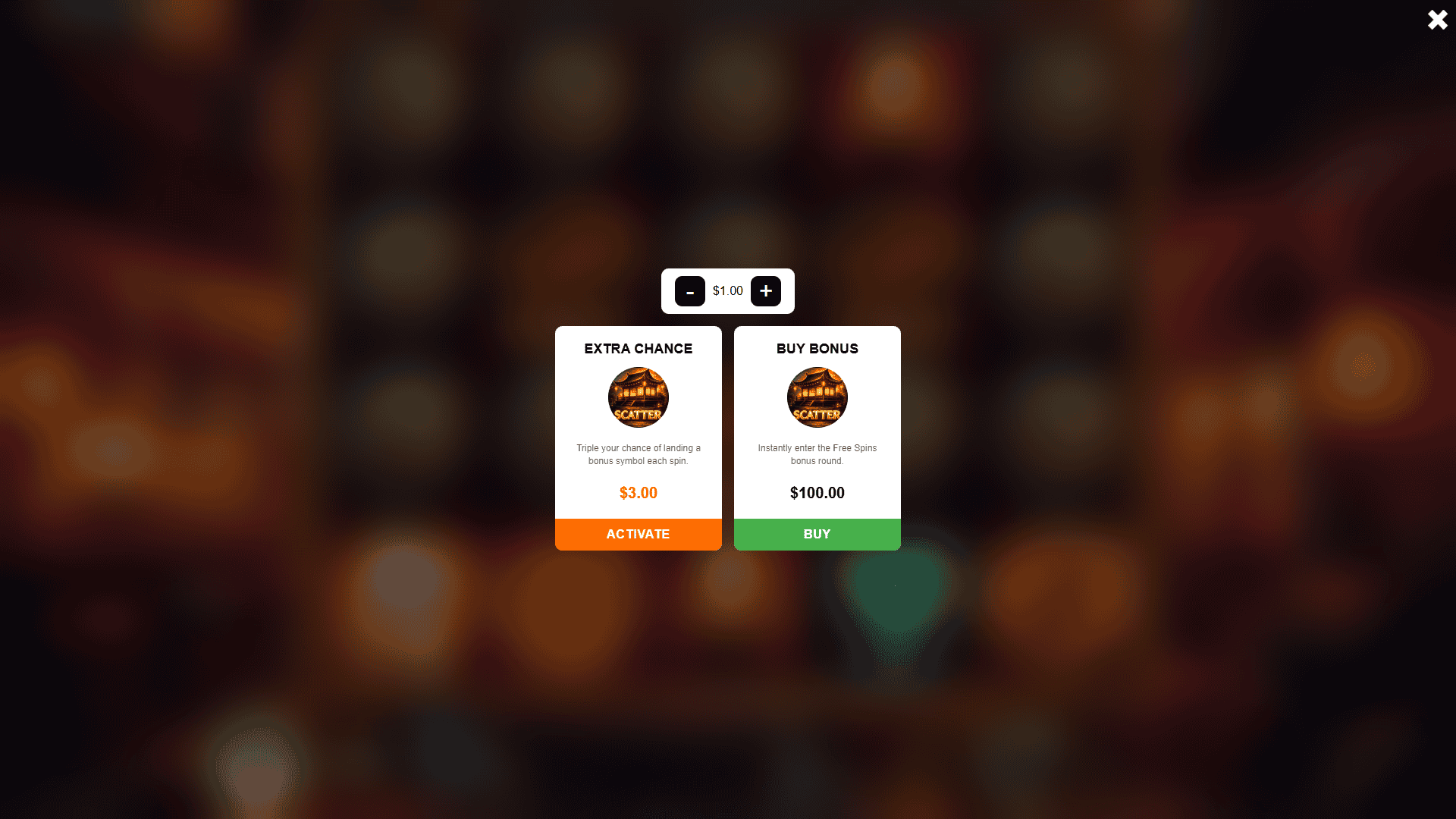 Wild Dynasty bonus buy menu