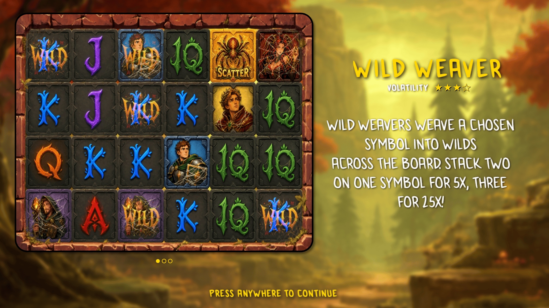 Wild Weaver slot intro screen