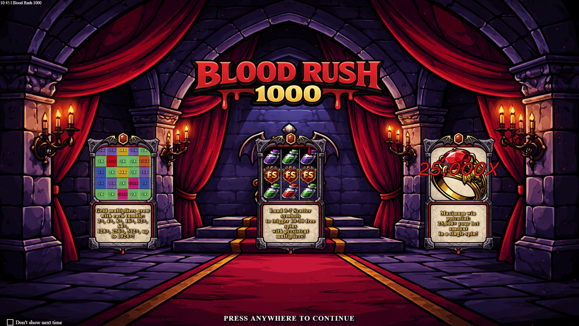 Blood Rush 1000 slot intro screen