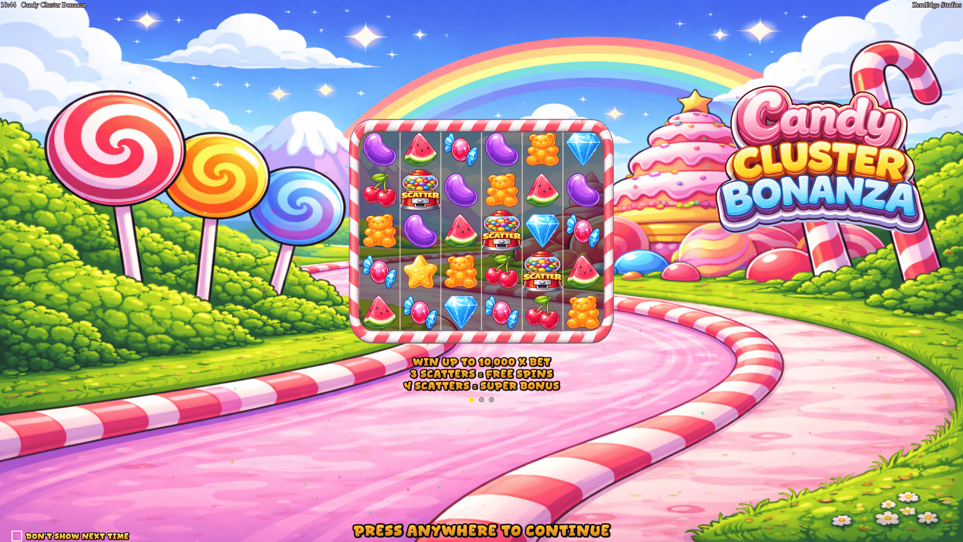 Candy Cluster Bonanza slot intro screen