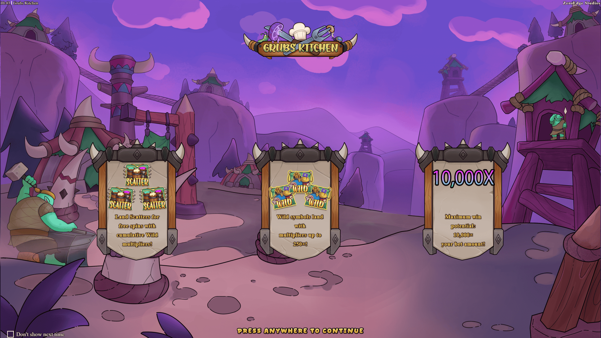 Grubs Kitchen slot intro screen