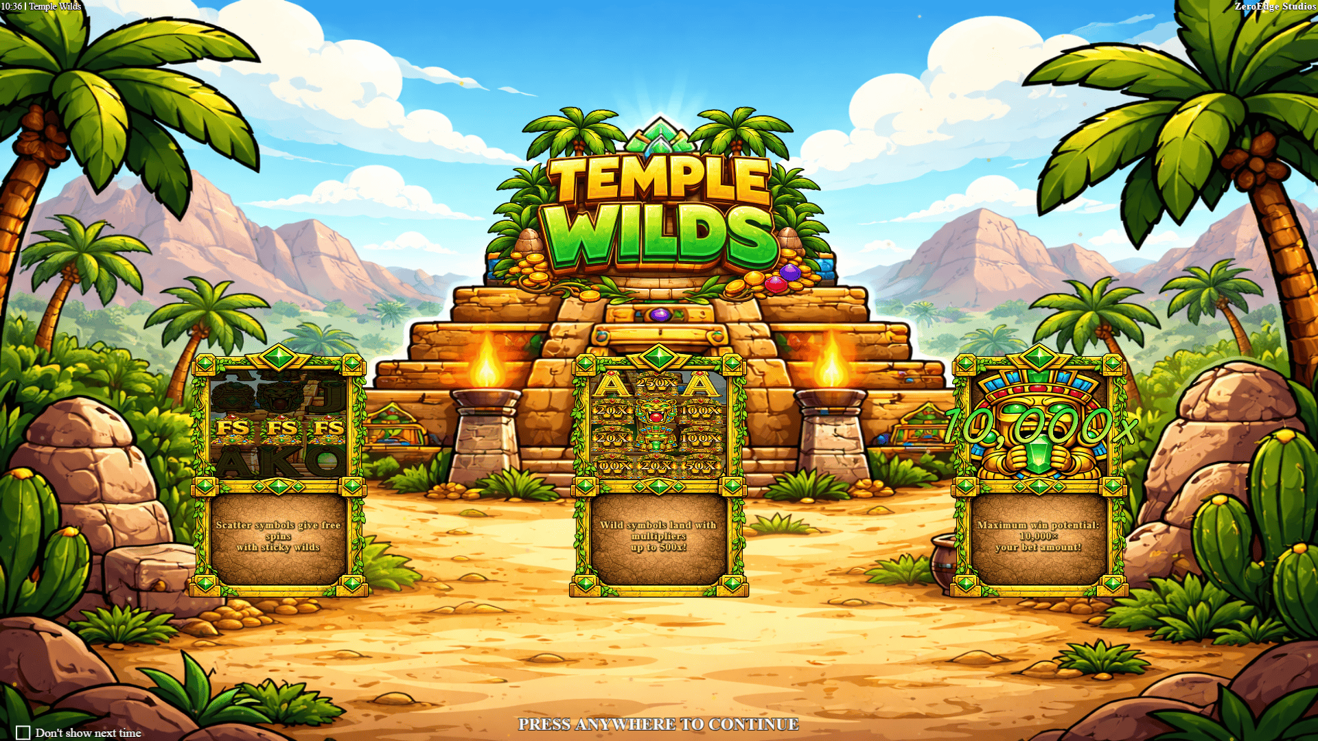 Temple Wilds slot intro screen