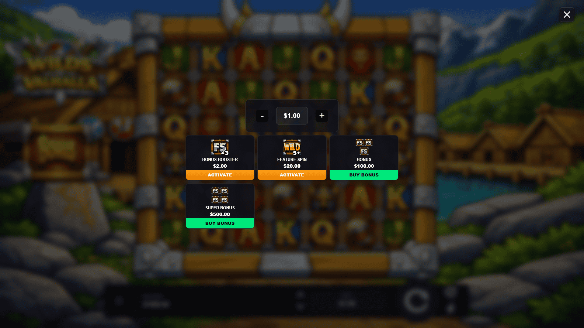Wilds Of Valhalla bonus buy menu