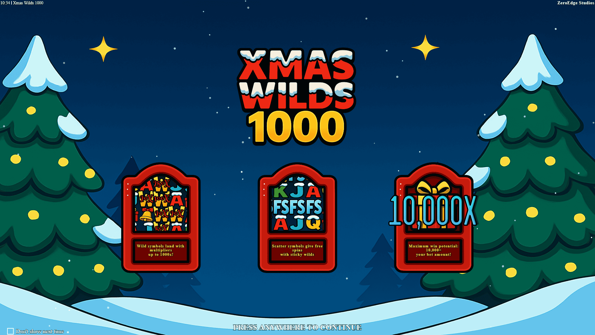 Xmas Wilds 1000 slot intro screen