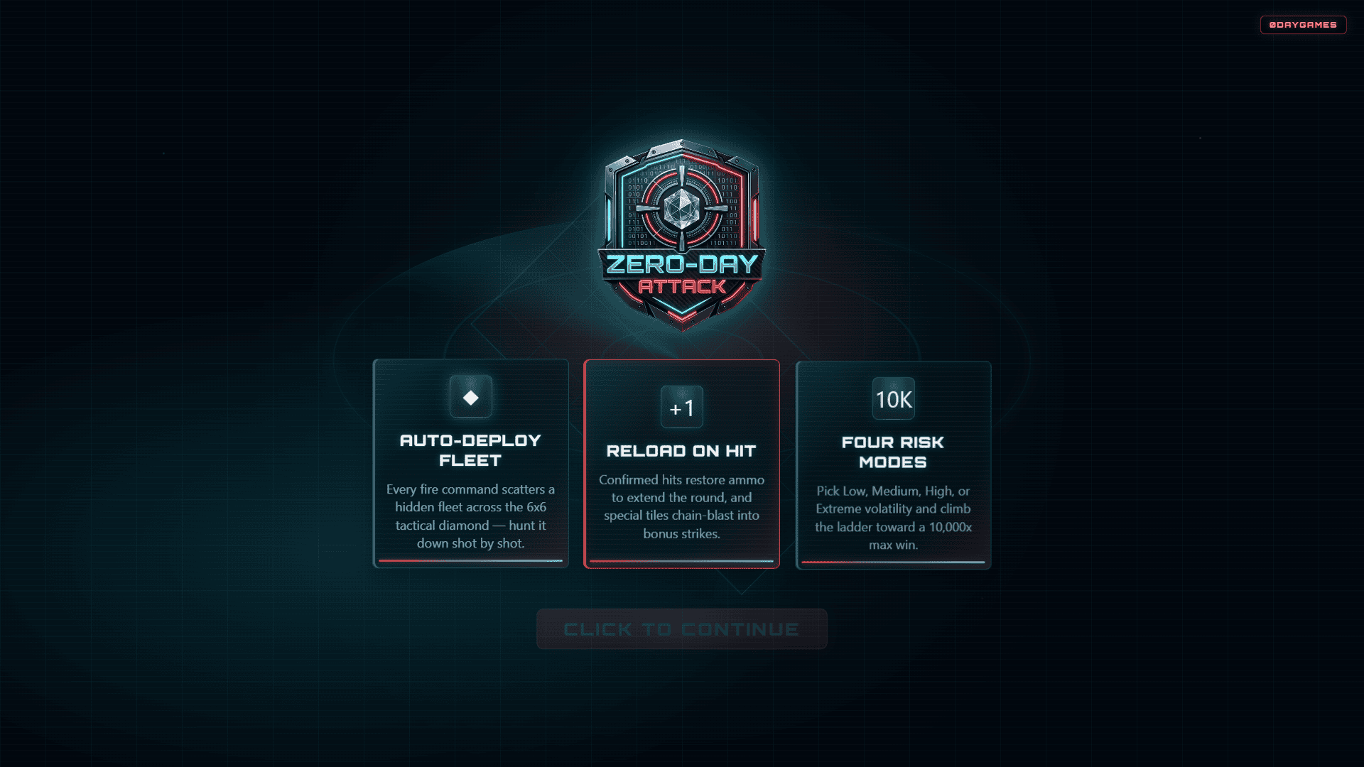 Zero-Day Attack slot intro screen