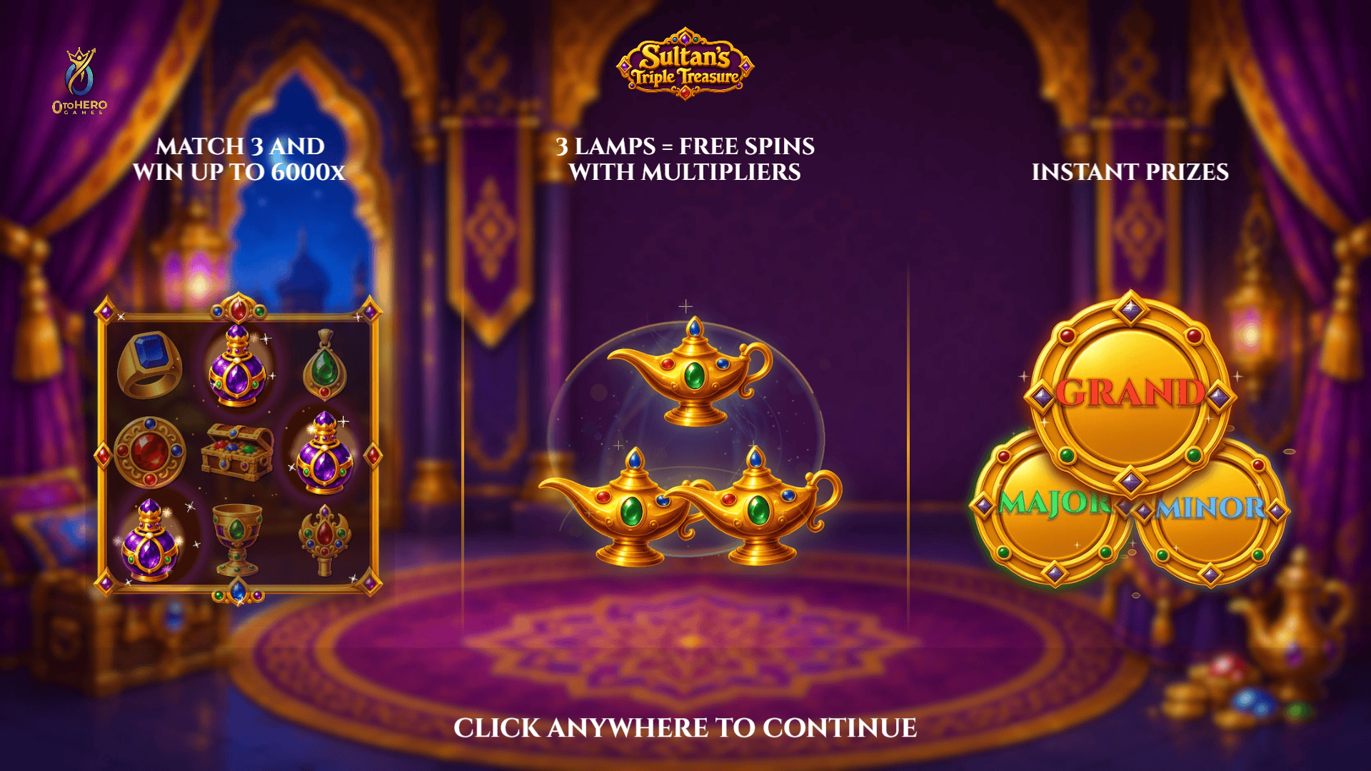 Sutlan's Triple Treasure slot intro screen