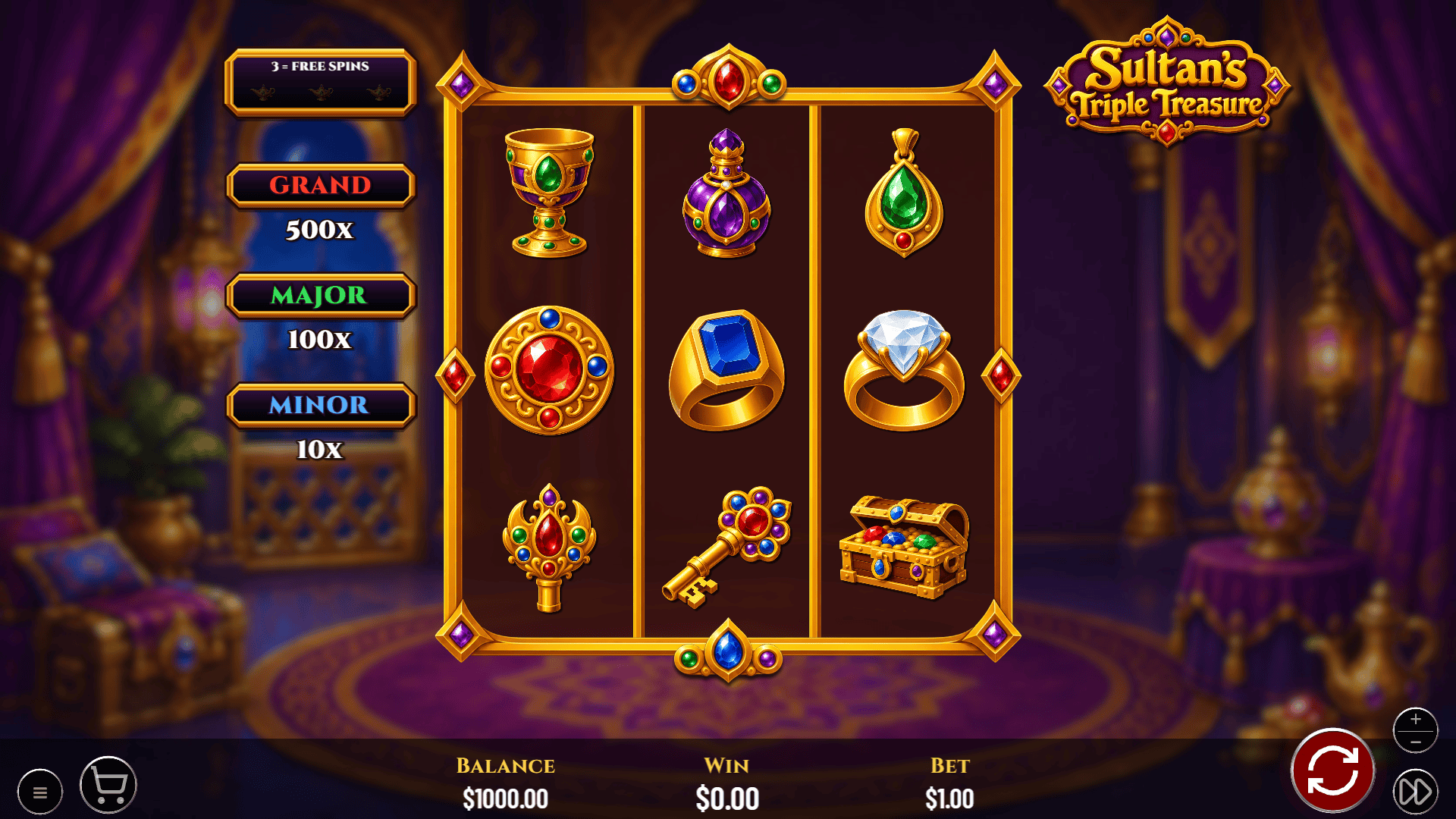 Sutlan's Triple Treasure slot gameplay reels