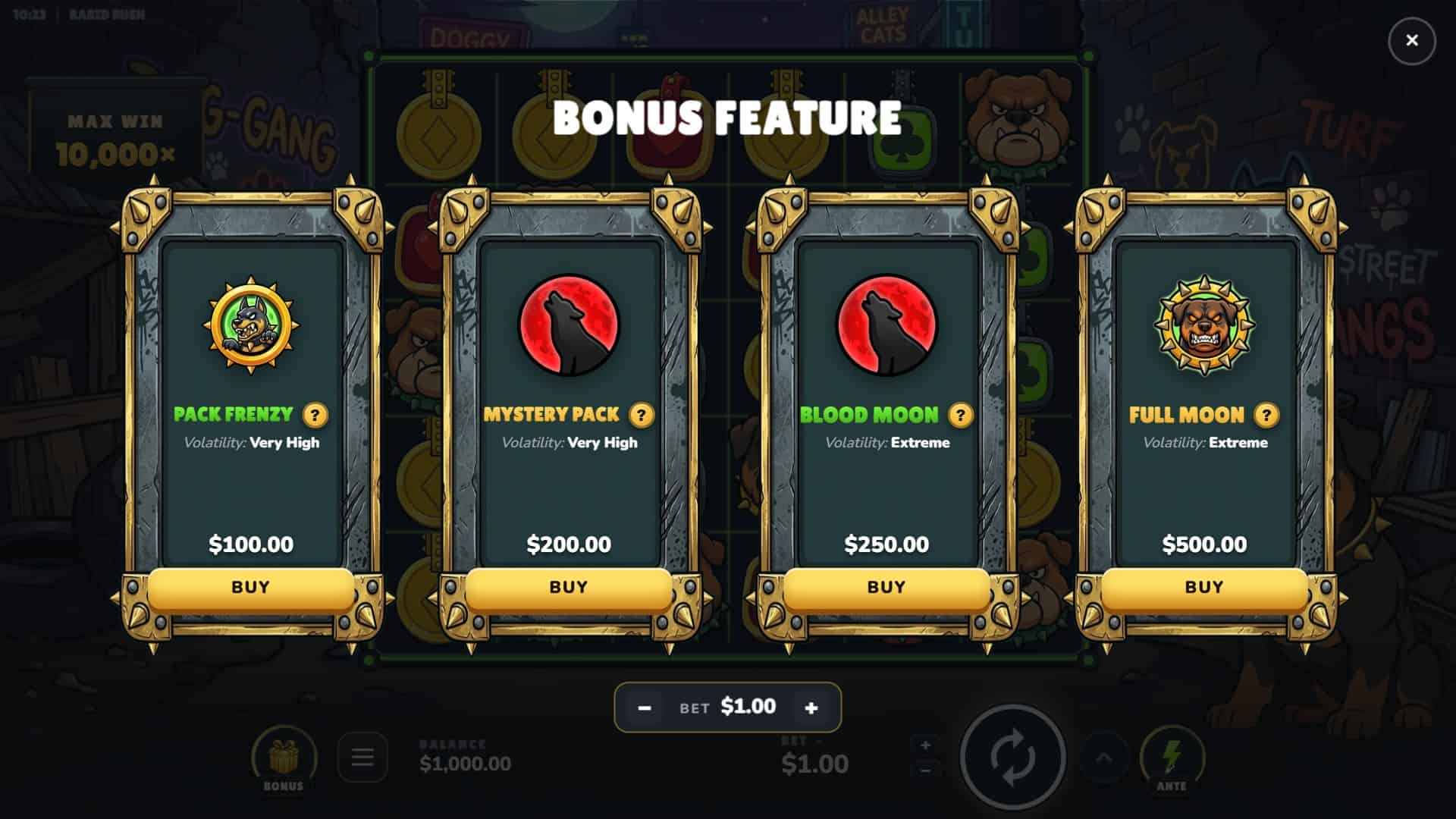 Rabid Rush bonus buy menu