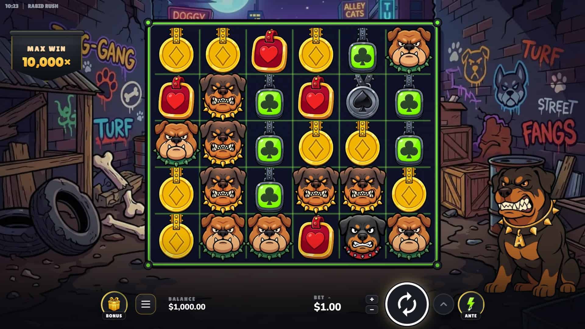 Rabid Rush slot gameplay reels