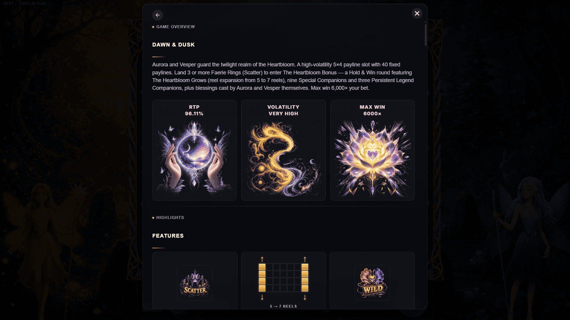 Dawn And Dusk slot intro screen