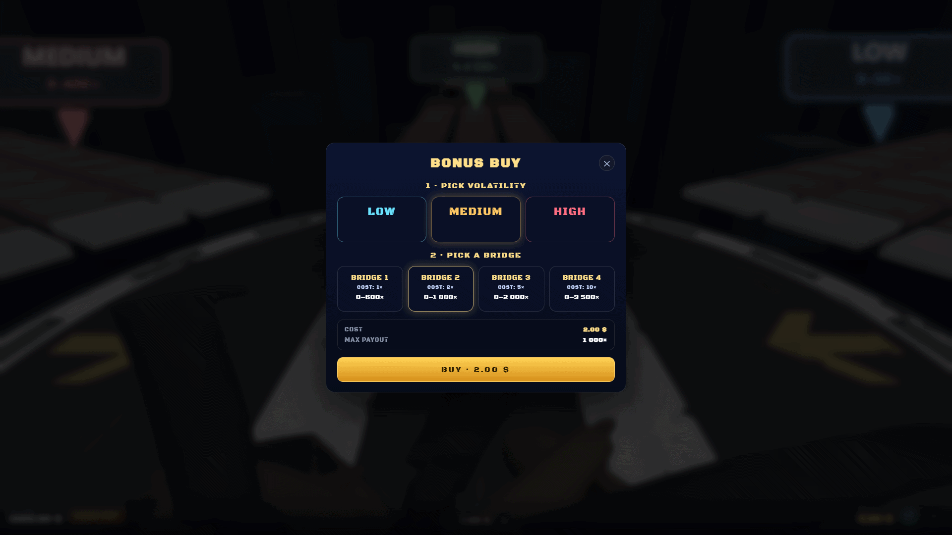 Skyline Rush bonus buy menu