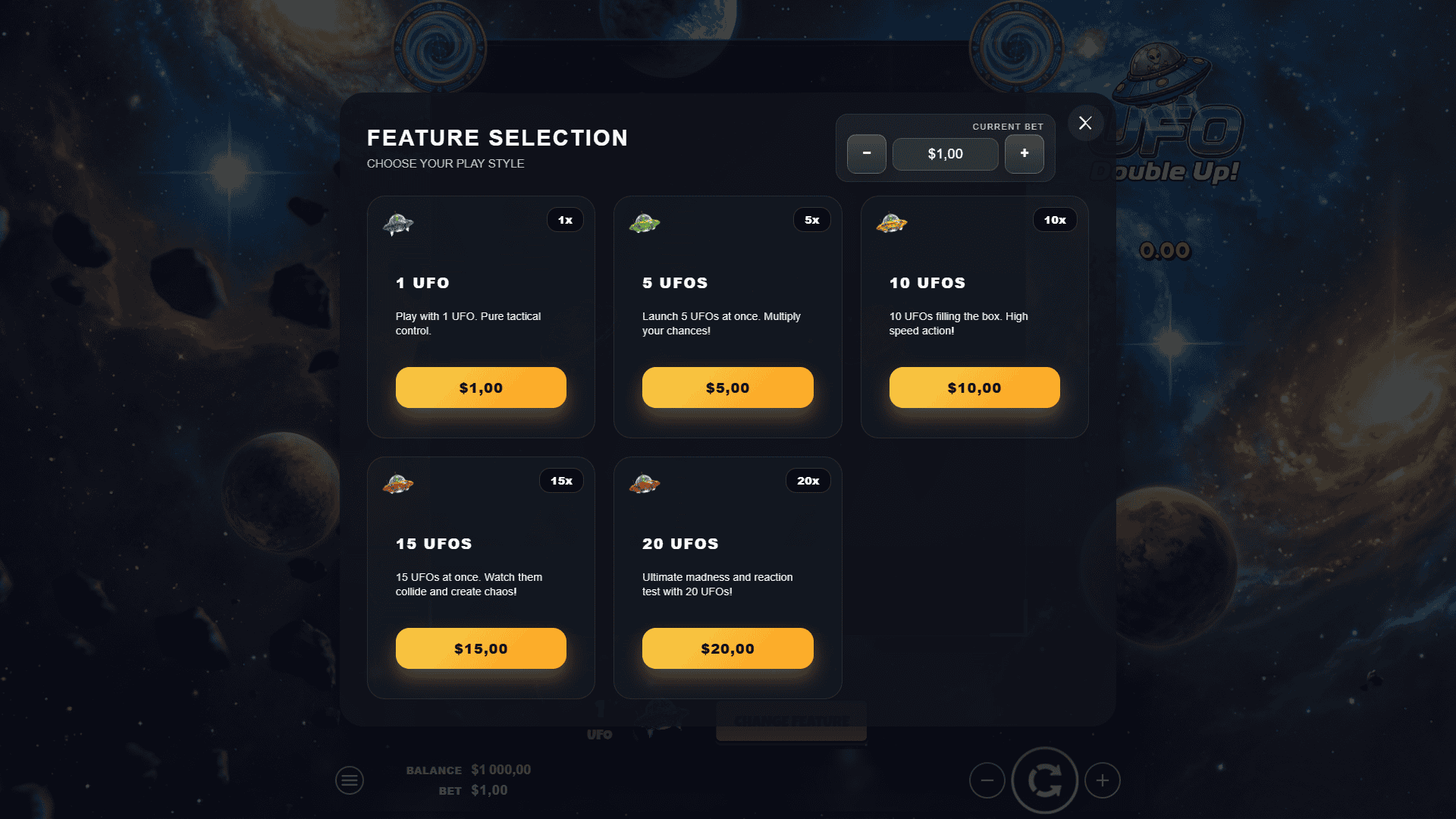UFO - Double Up! bonus buy menu