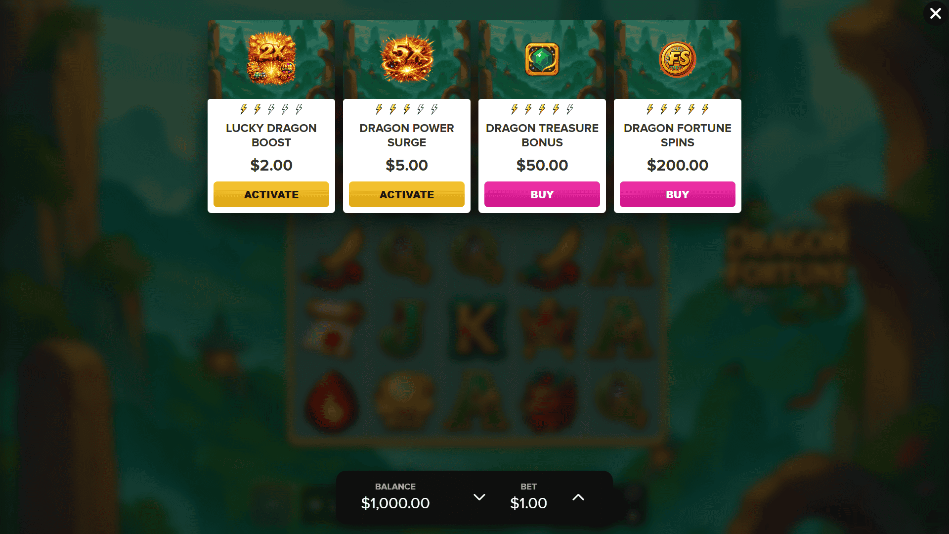 Dragon Fortunes bonus buy menu