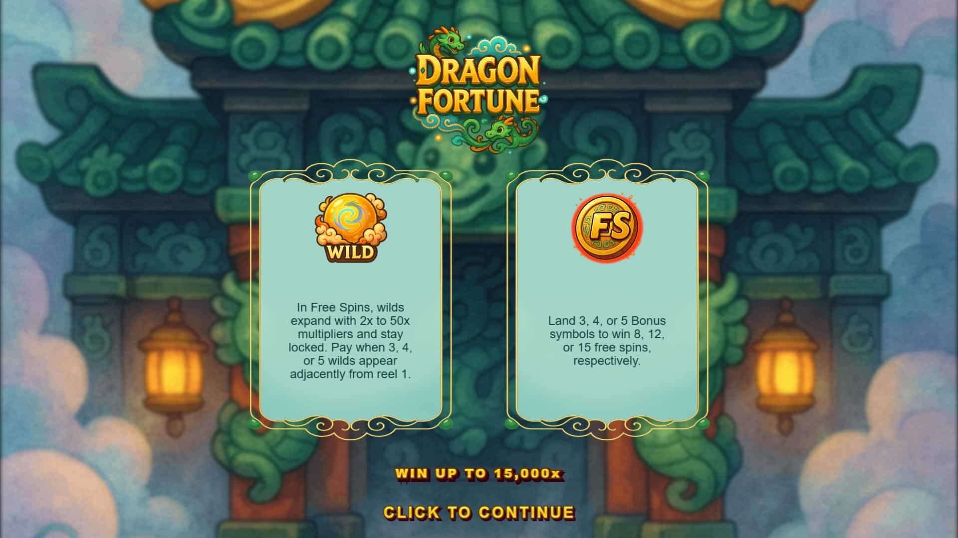 Dragon Fortunes slot intro screen
