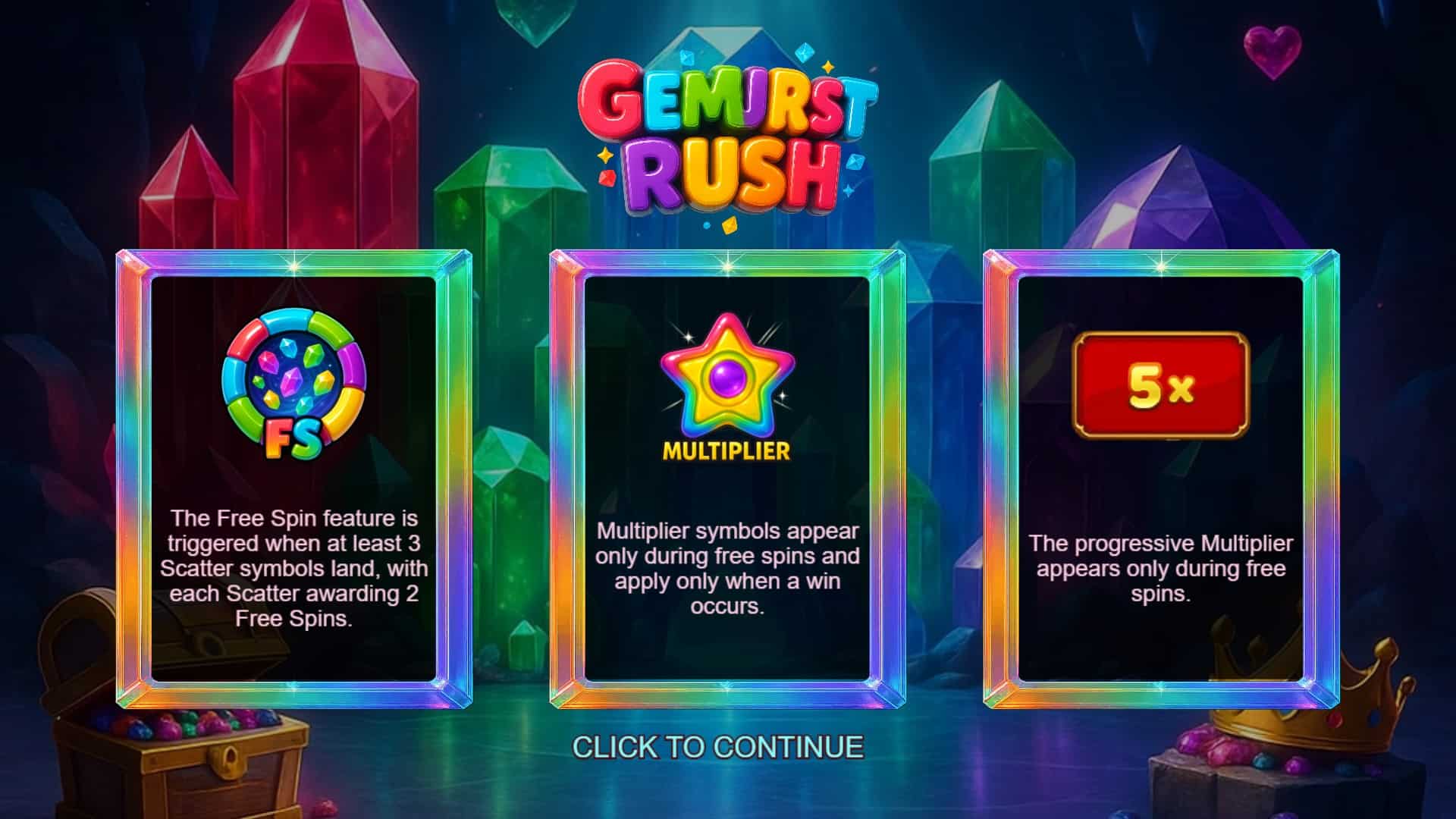 GemBurst Rush slot intro screen