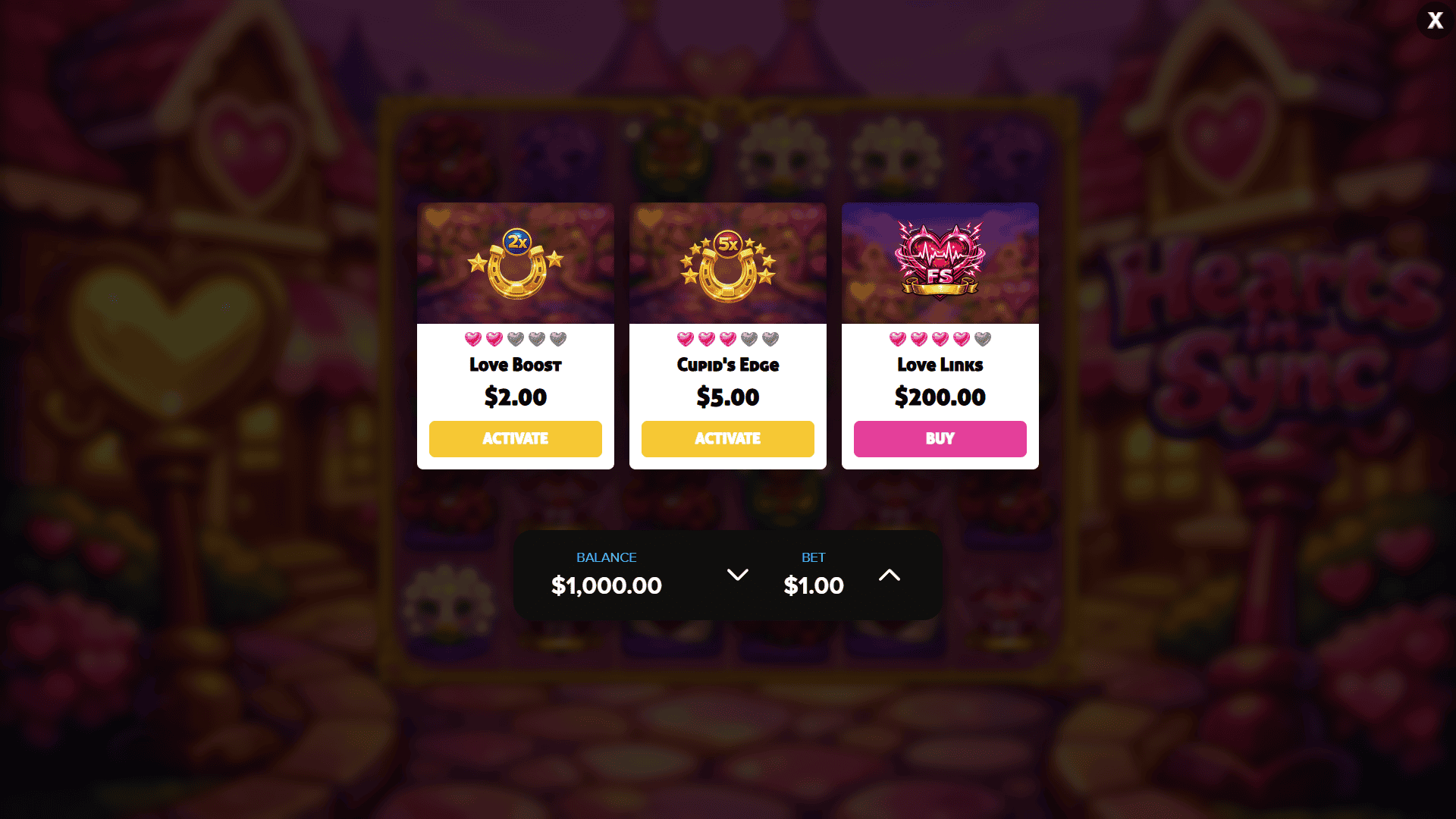 Hearts In Sync bonus buy menu