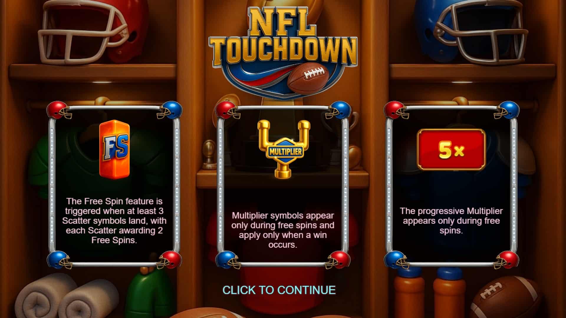 NFL Touchdown slot intro screen