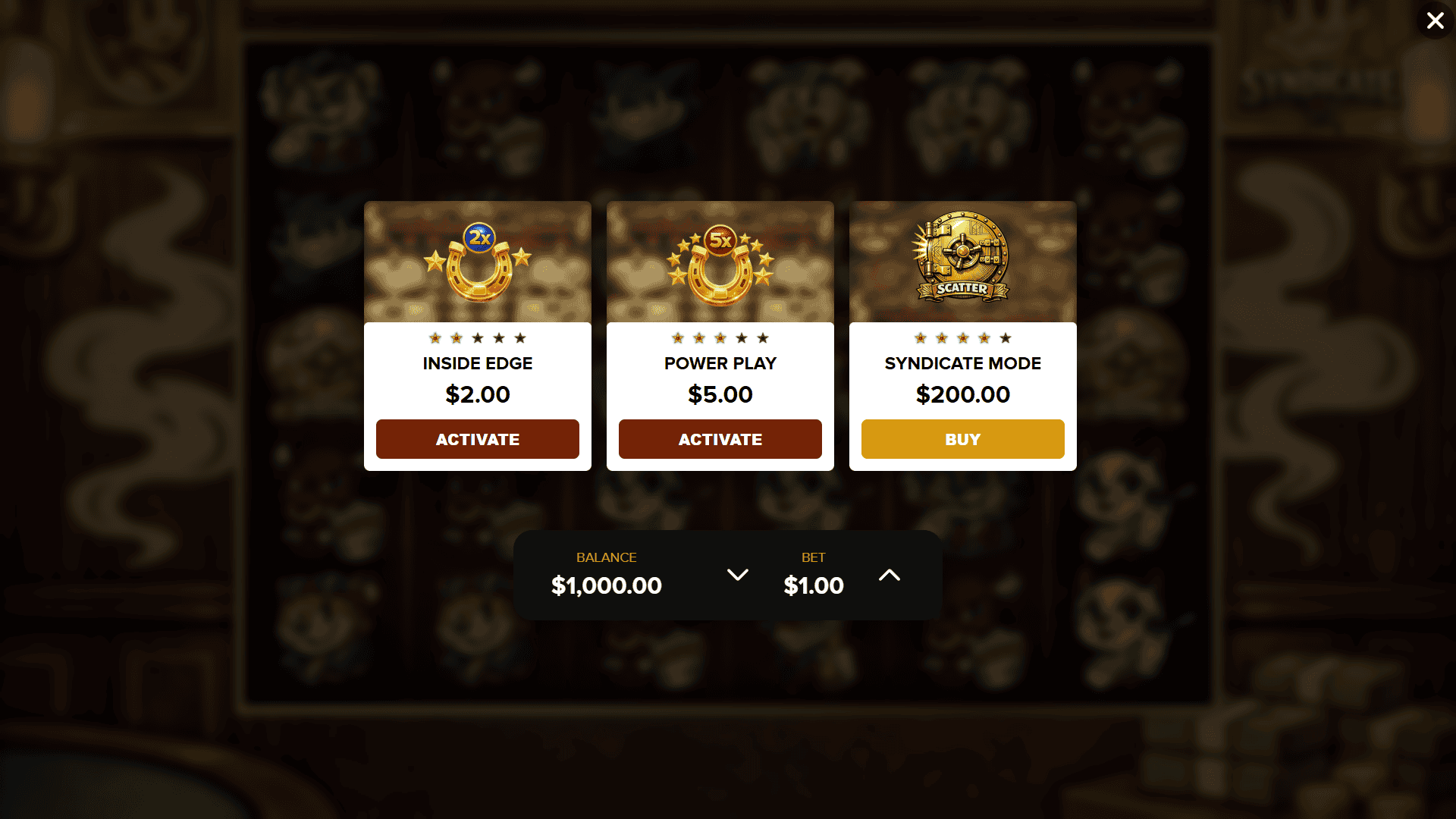 The Syndicate bonus buy menu