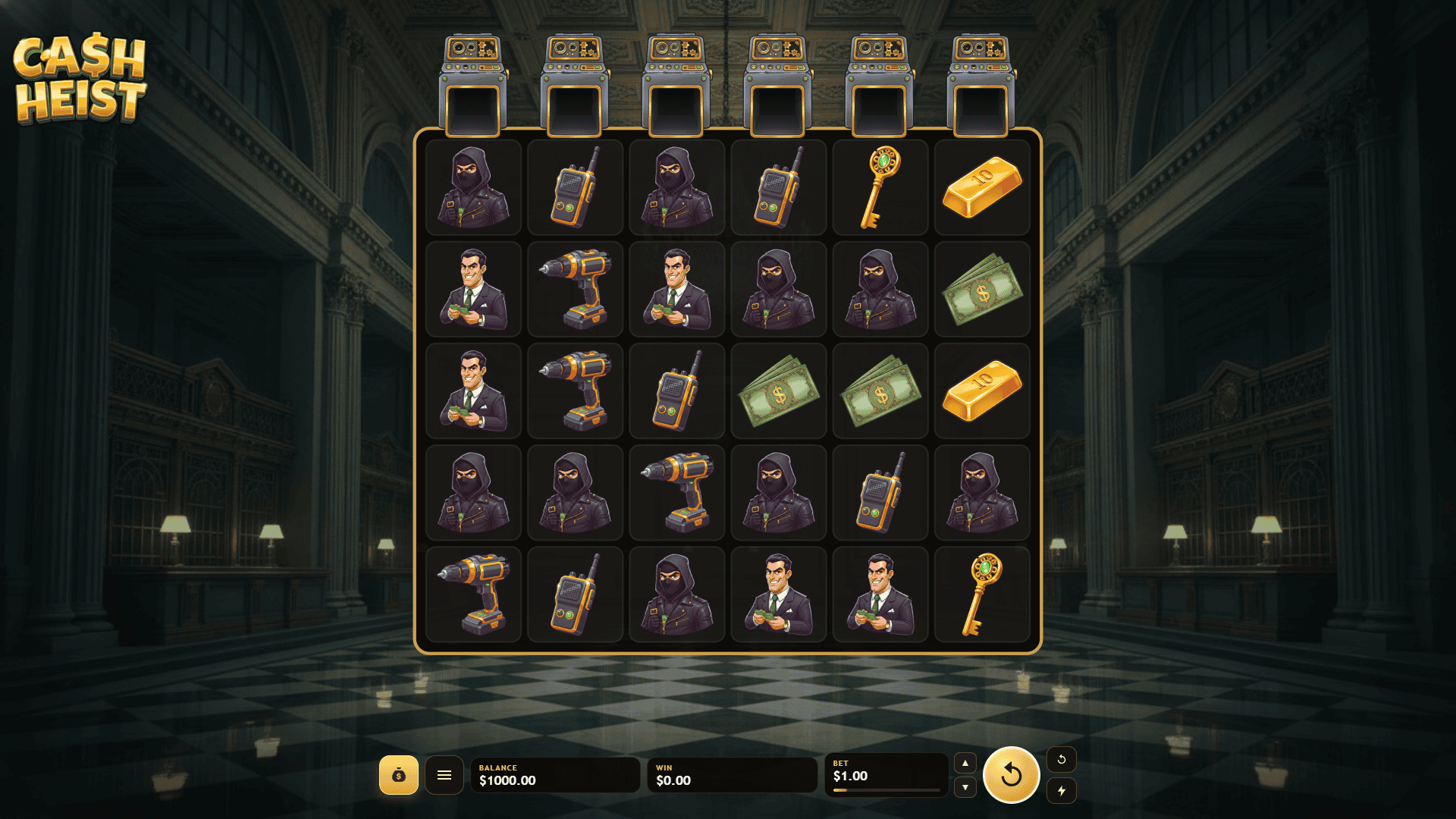Cash Heist slot gameplay reels