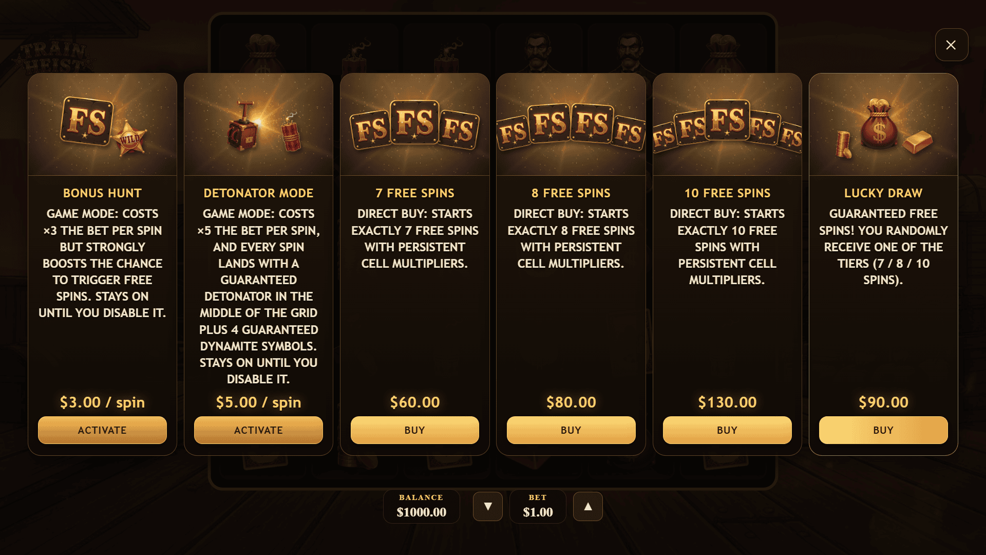 Train Heist bonus buy menu