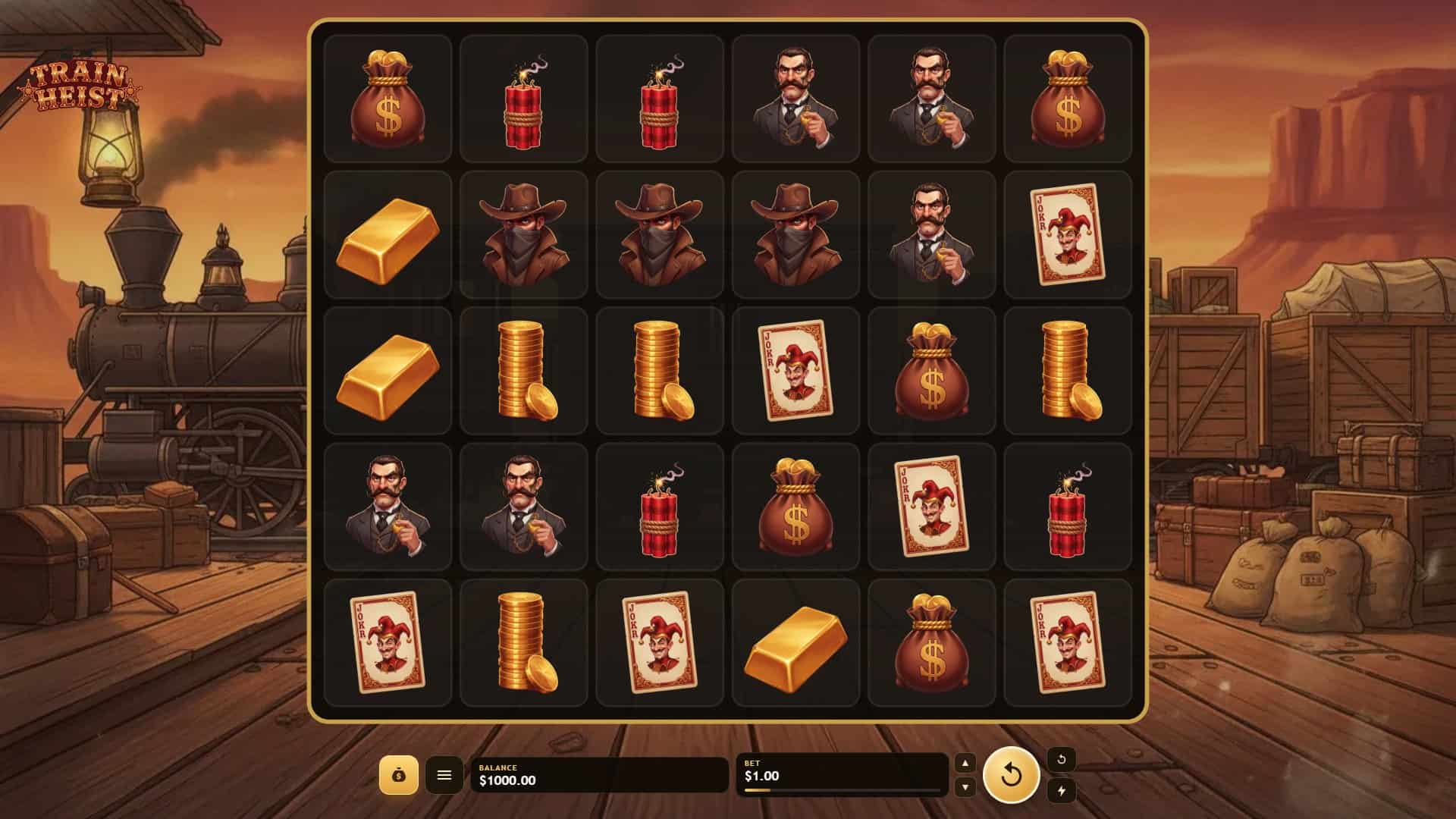 Train Heist slot gameplay reels