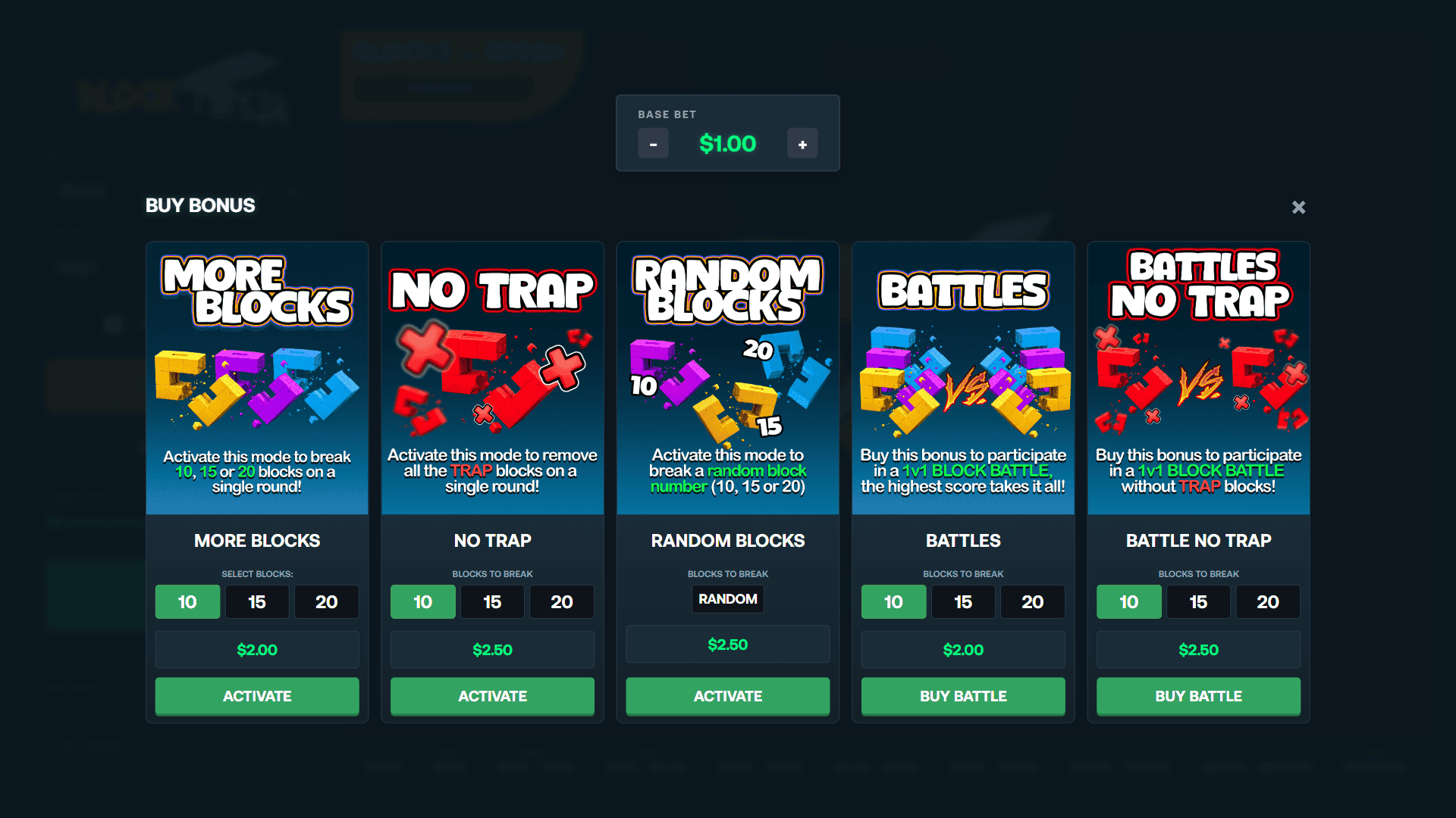 Block Ninja bonus buy menu