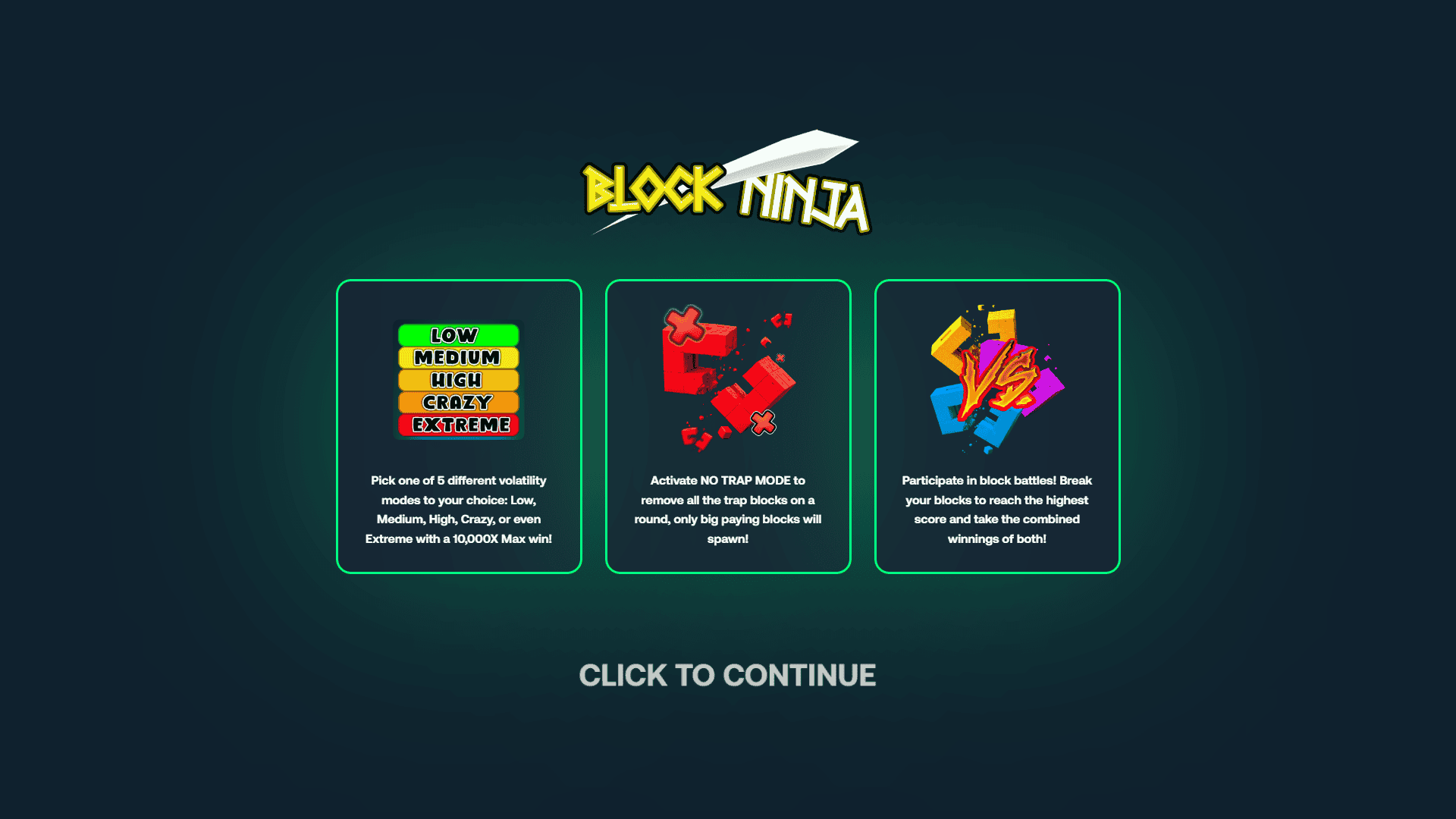 Block Ninja slot intro screen