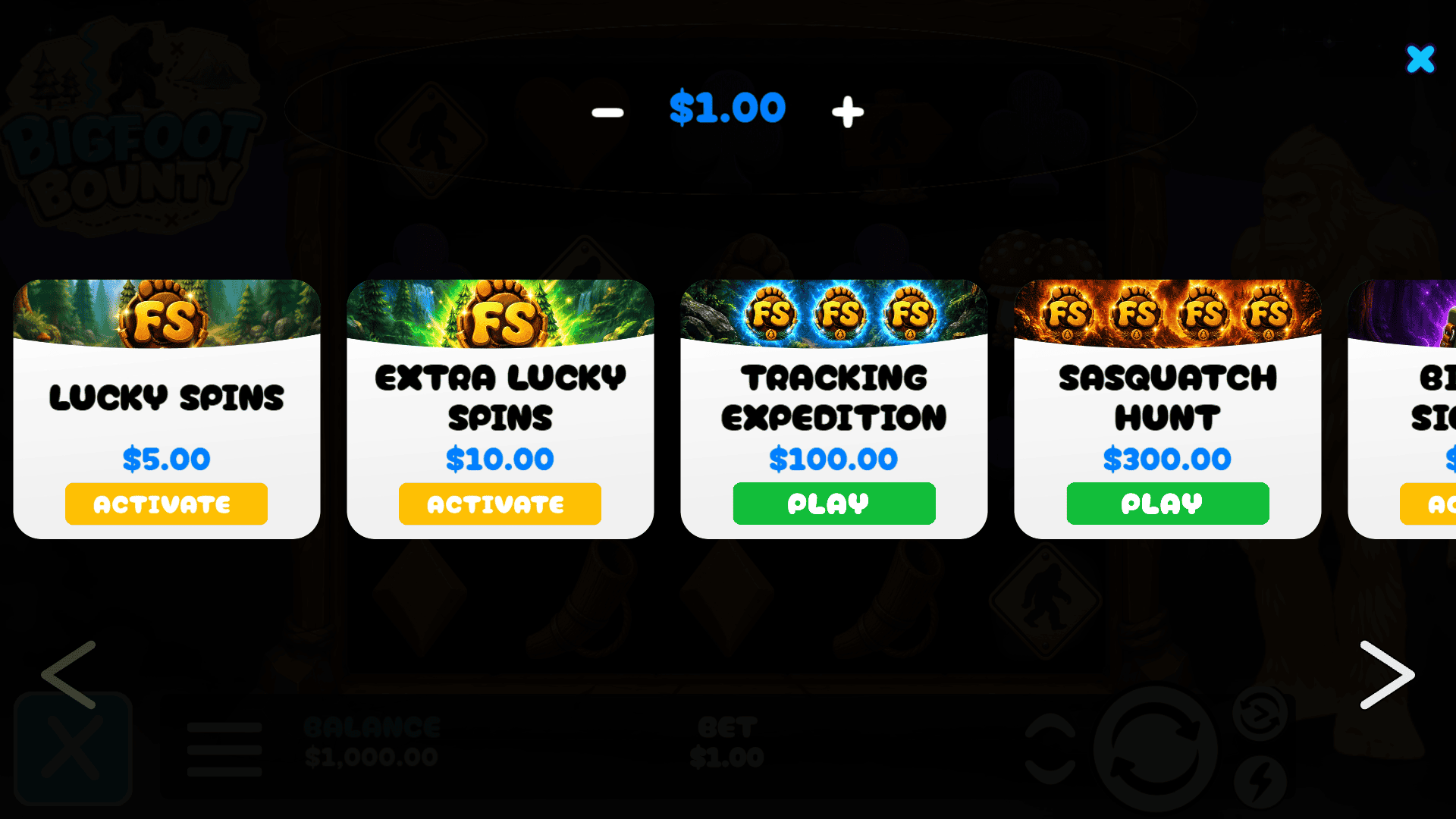 Bigfoot Bounty bonus buy menu