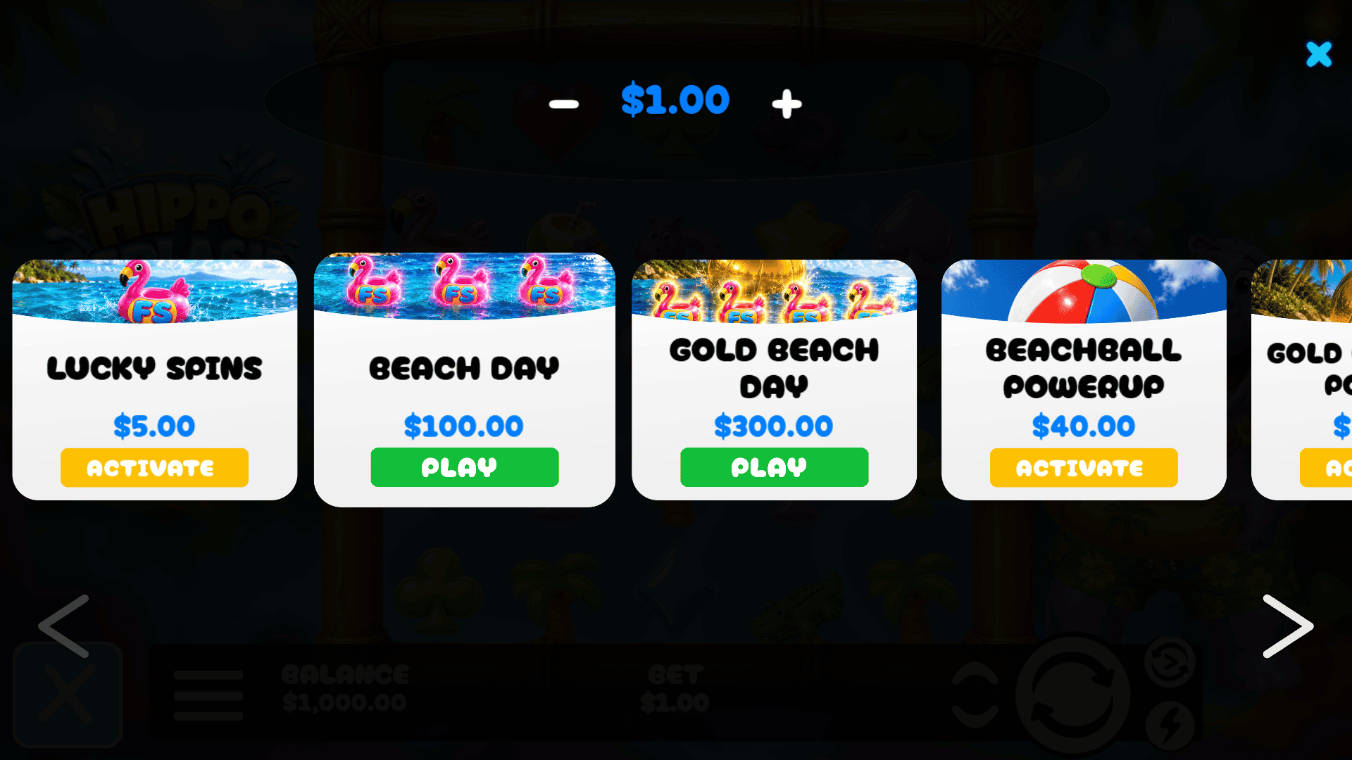 Hippo Splash bonus buy menu