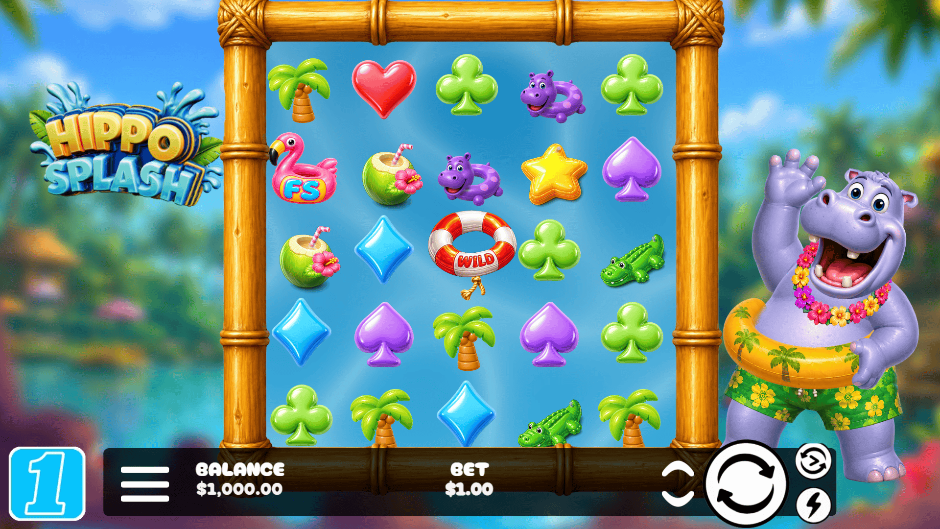 Hippo Splash slot gameplay reels
