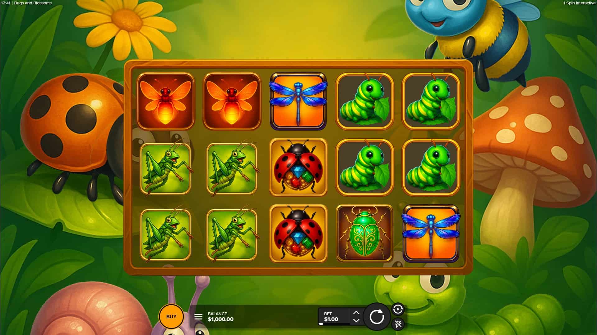 Bugs and Blossoms slot gameplay reels